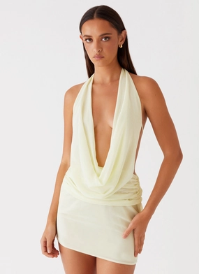 Elysia Chiffon Mini Dress - Lemon Zip Closure