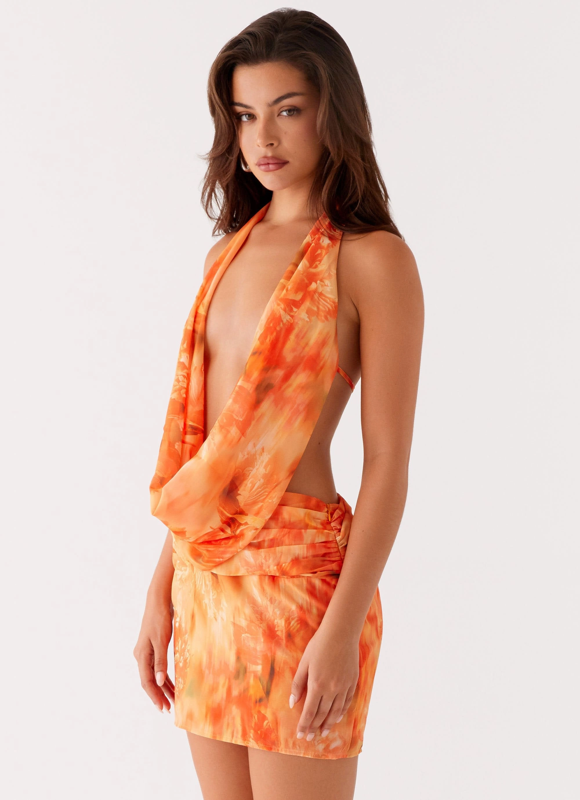 Work-Ready Look Elegant Look Elysia Chiffon Mini Dress - Sunset Floral
