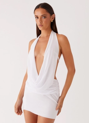 Elysia Chiffon Mini Dress - White Simple yet sophisticated gown