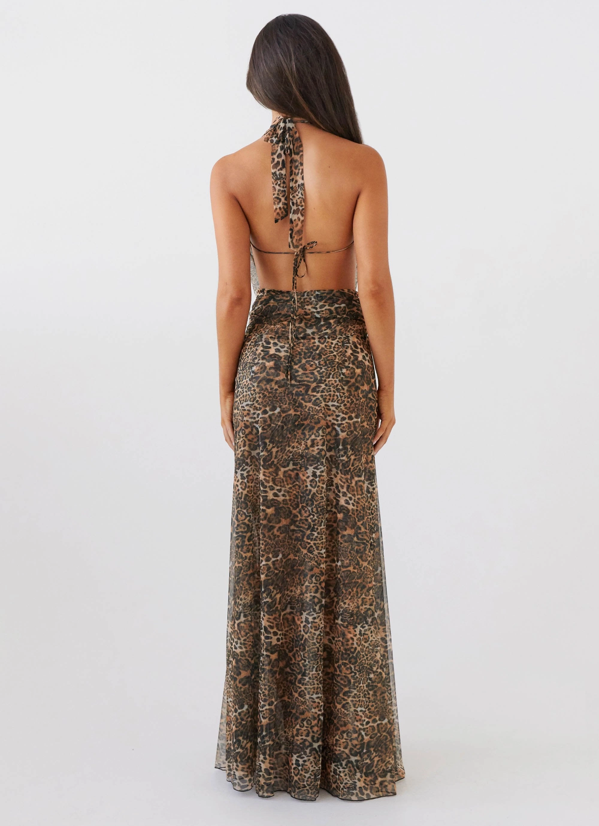 Elysia Mesh Maxi Dress - Leopard Linen-Blend Travel Staple