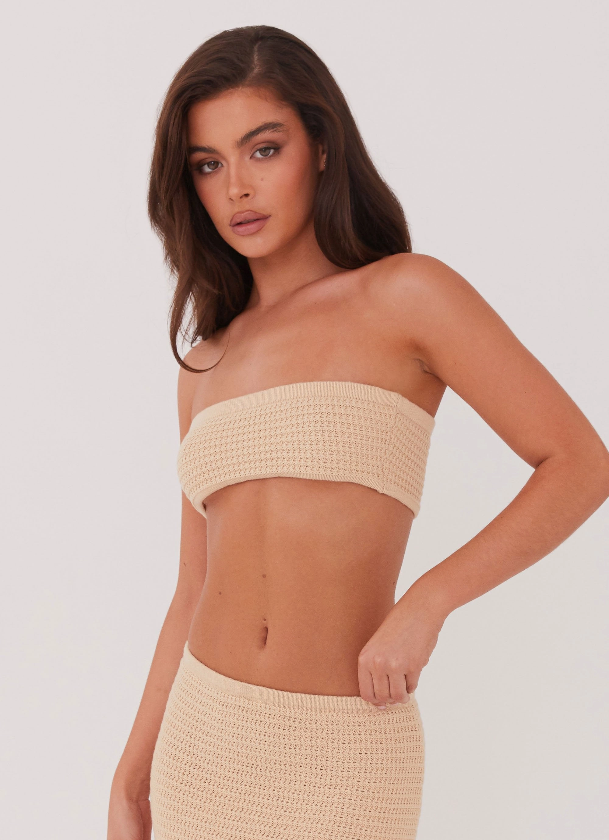 Emaline Knit Bandeau Top - Beige Classic Fit Day Comfort