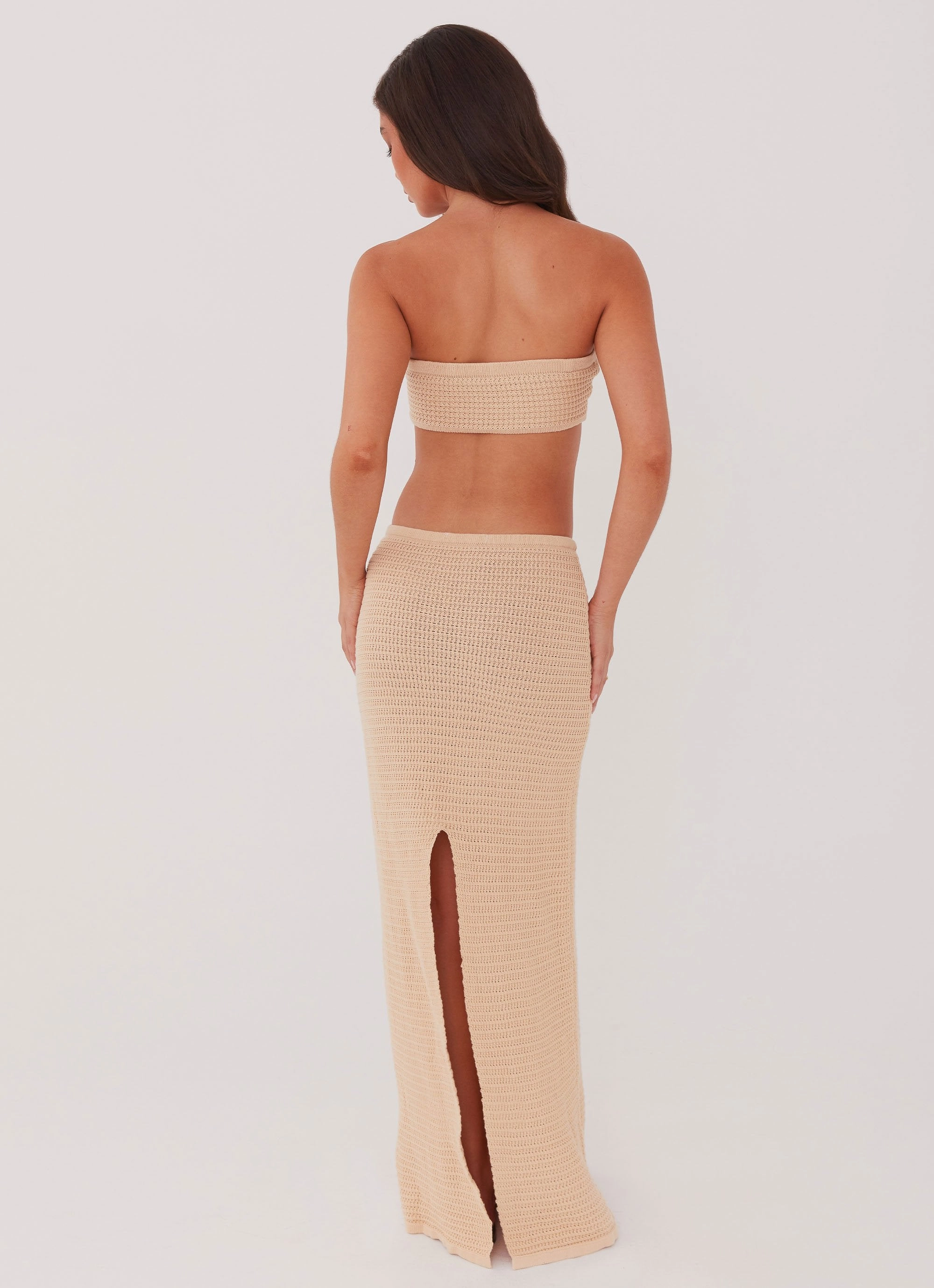 Wedding guest Texture Shot Emaline Knit Maxi Skirt - Beige
