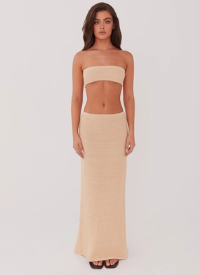 Resort Vacation Emaline Knit Maxi Skirt - Beige