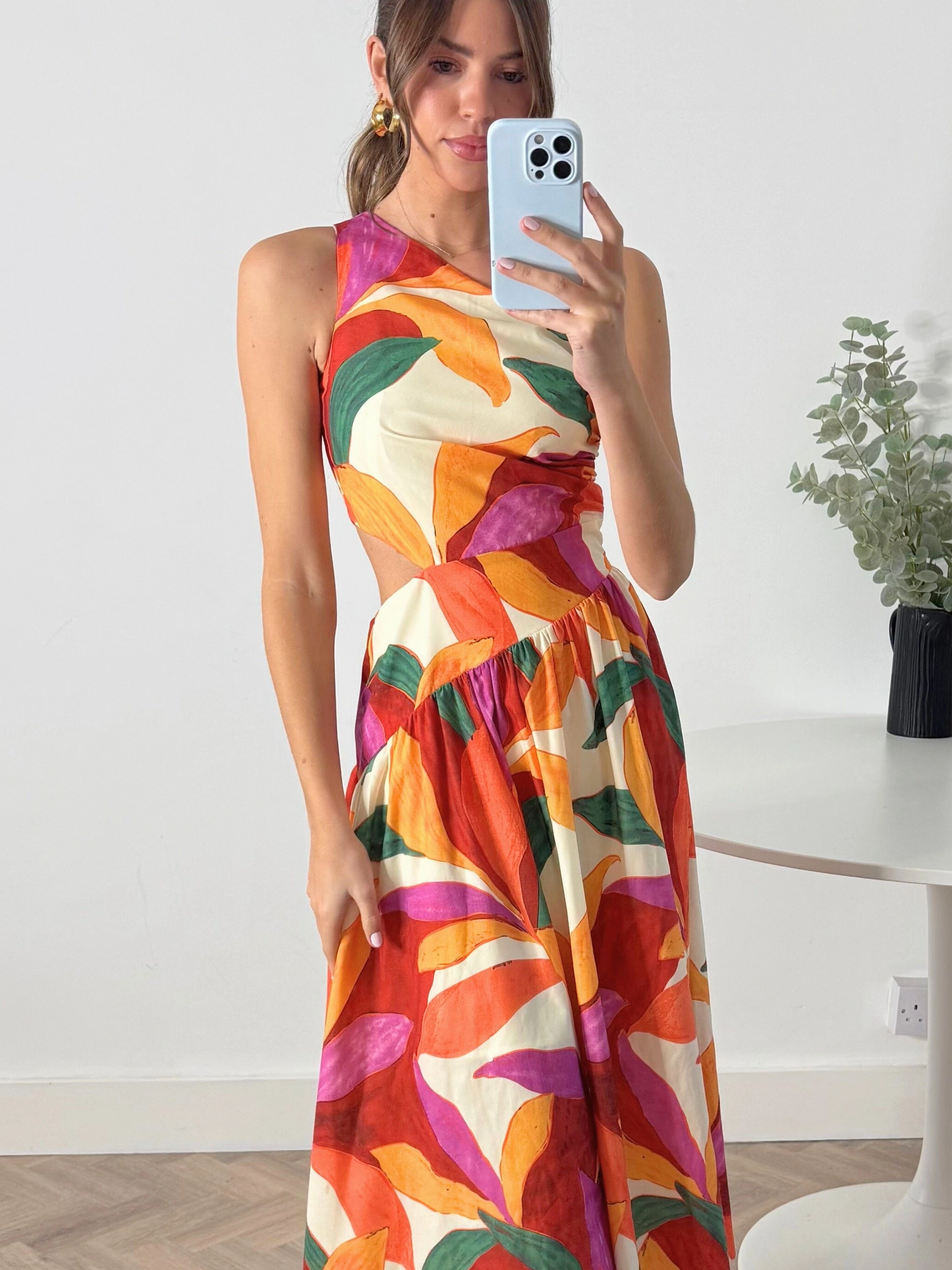 Soft Glide Jasmine Cut Out One Shoulder Dress in Multi