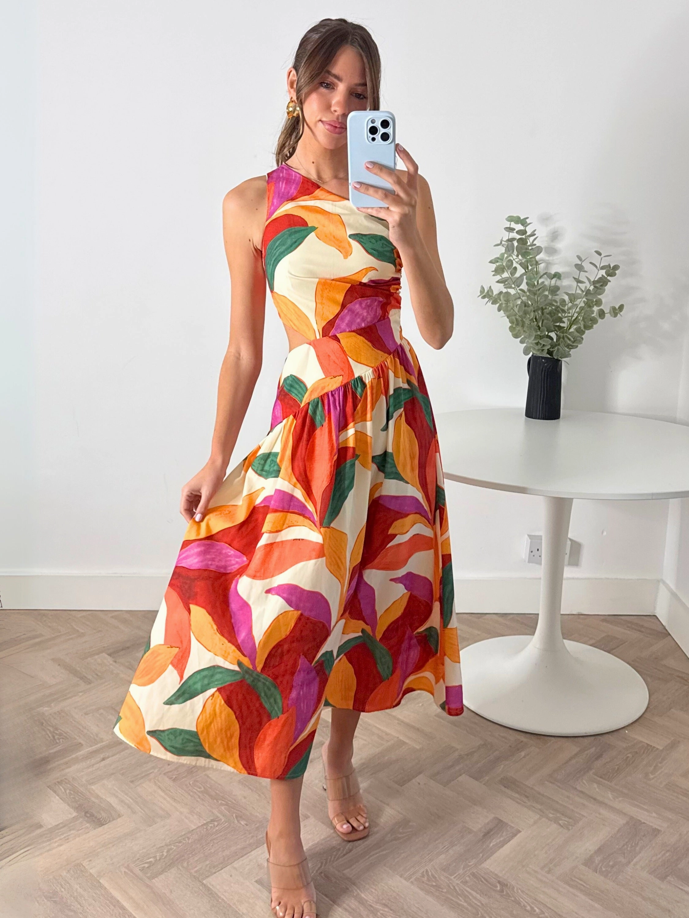 Jasmine Cut Out One Shoulder Dress in Multi EasyCareMaterial