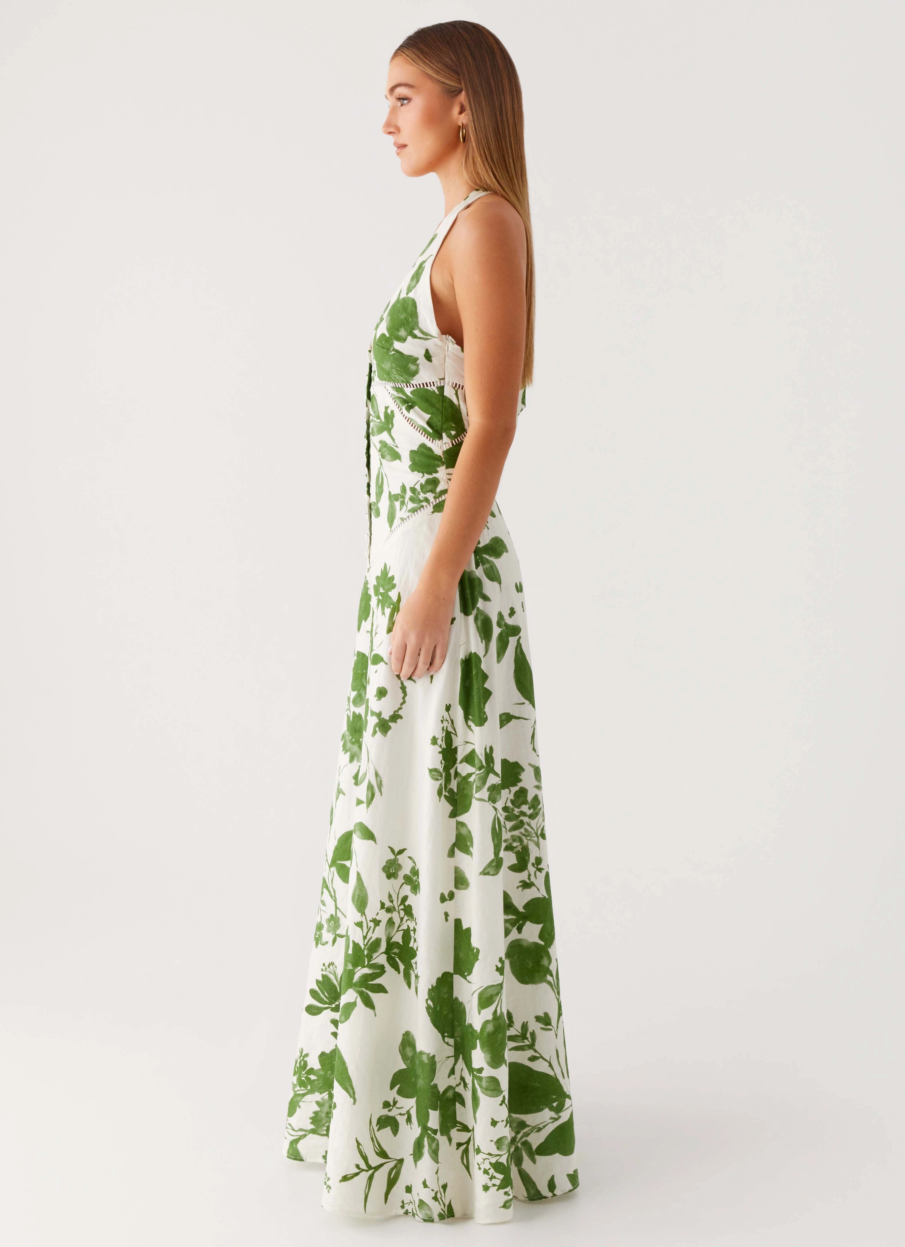 Form Fitting Ember Valley Maxi Dress - Verdant Bloom