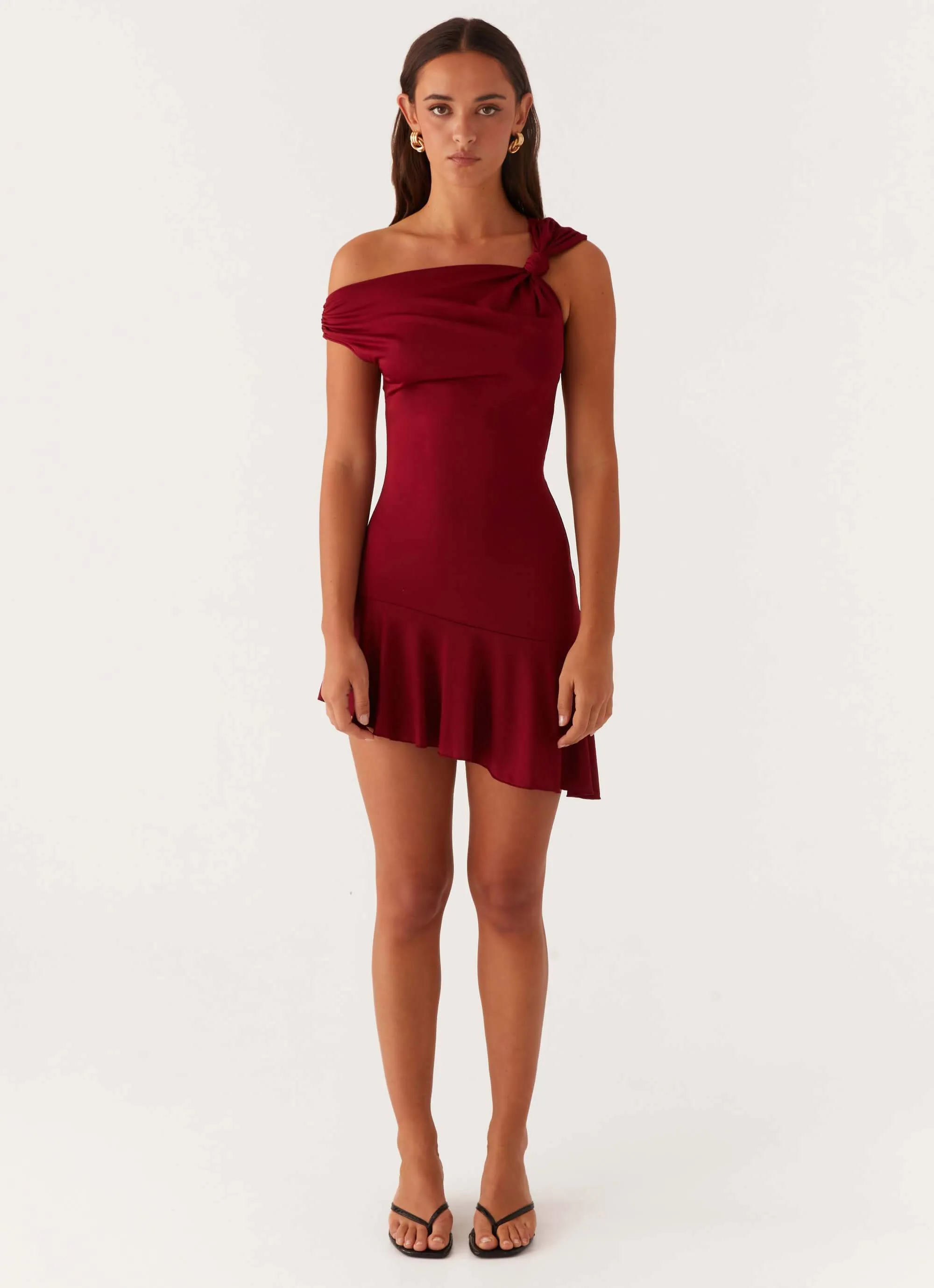 Amaya Twist Mini Dress - Maroon Pretty Glow Everyday-Use
