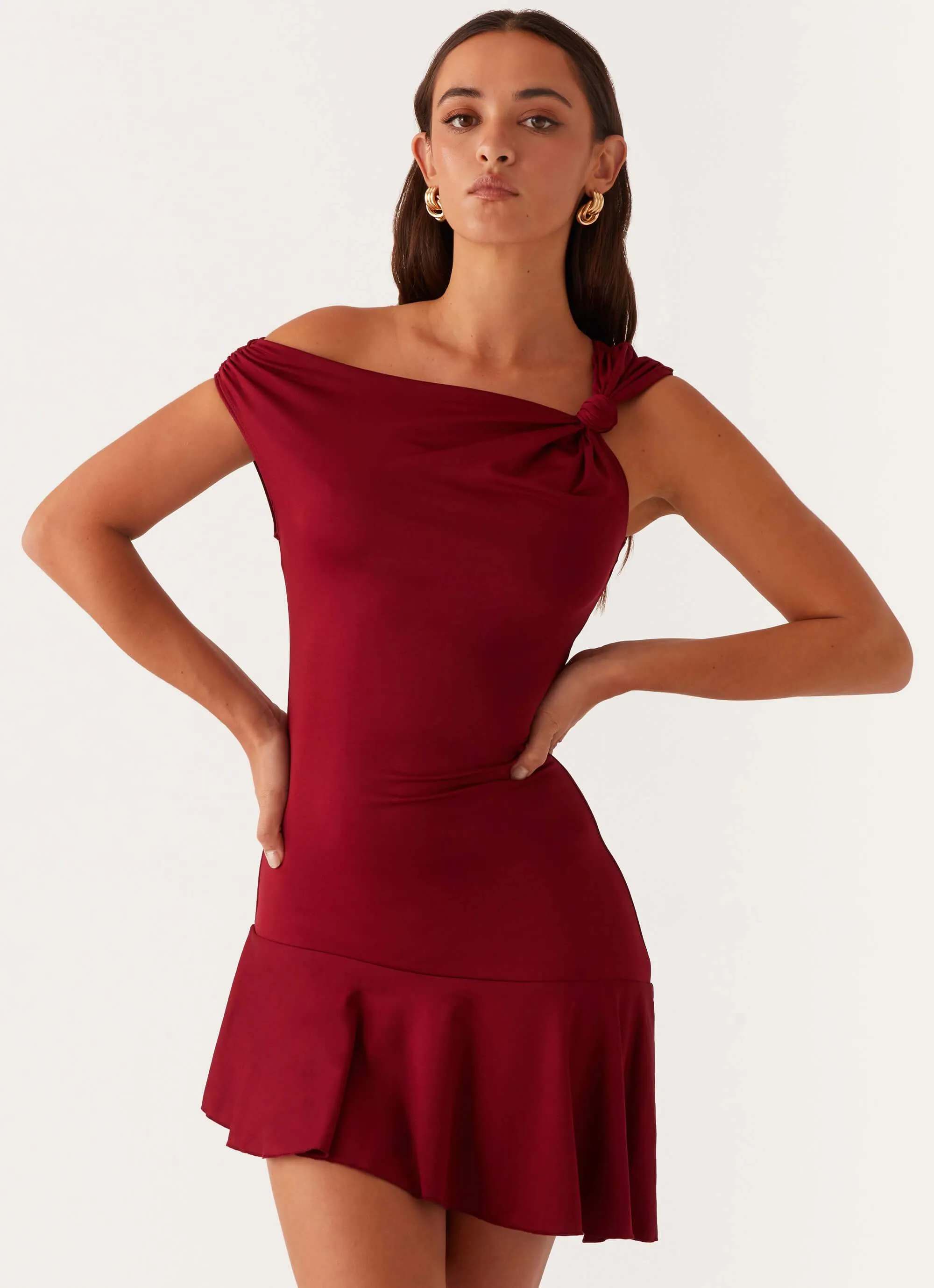 Flattering bodycon dress Boho Aesthetic Amaya Twist Mini Dress - Maroon