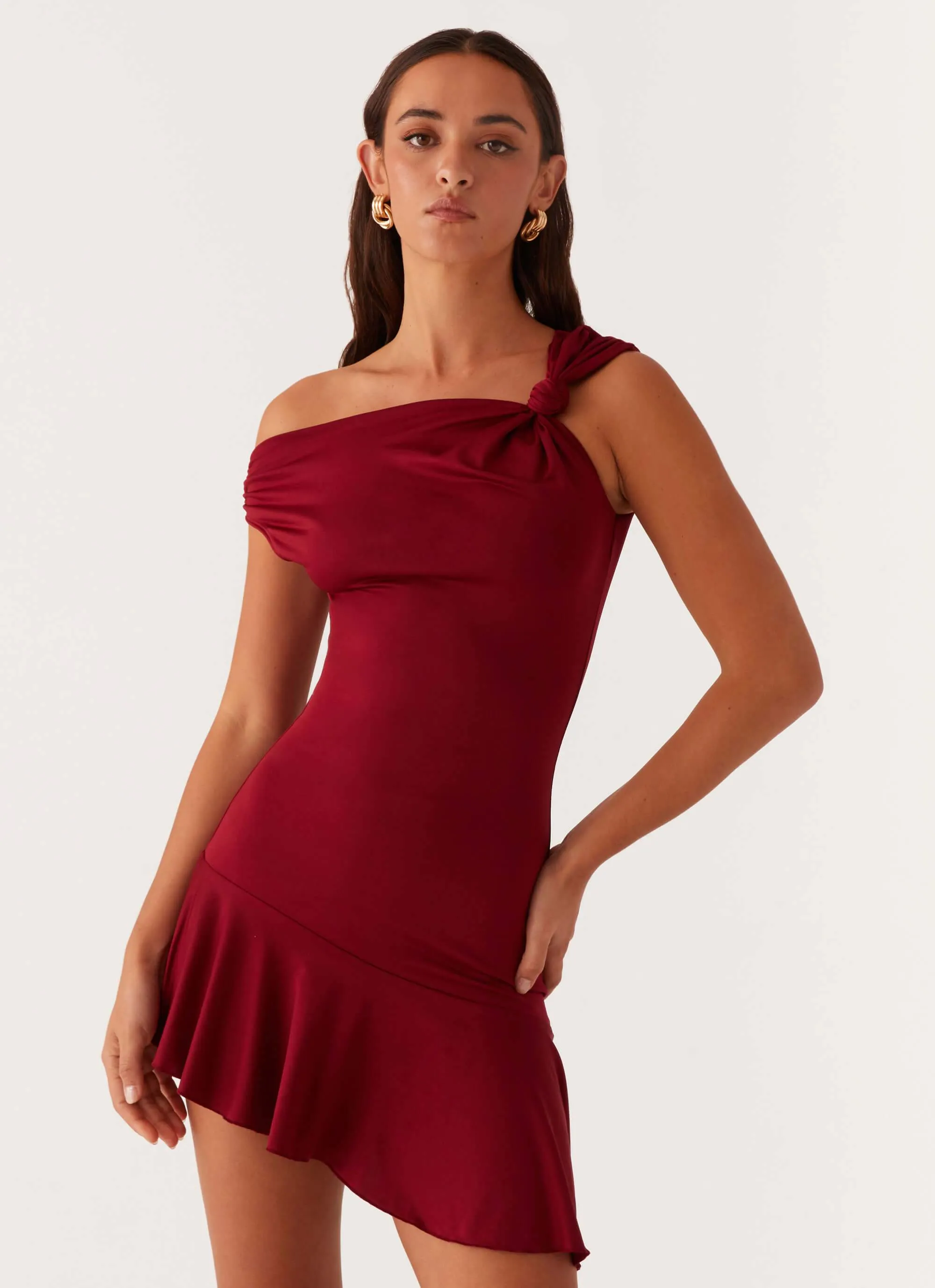 Amaya Twist Mini Dress - Maroon Motion Light