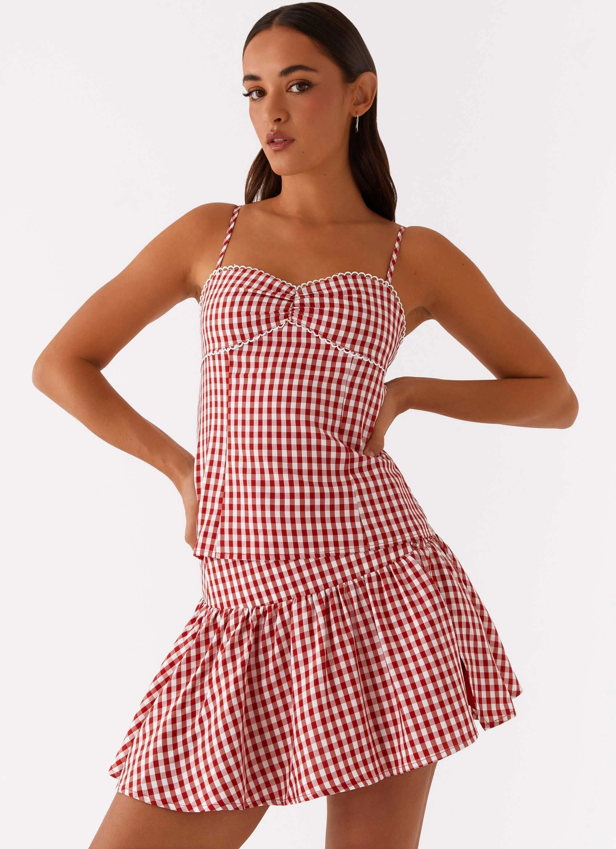 Cozy Finish Front Slit Bellamy Mini Skirt - Red Gingham