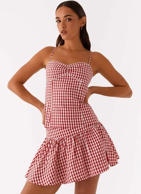 Cozy Finish Front Slit Bellamy Mini Skirt - Red Gingham