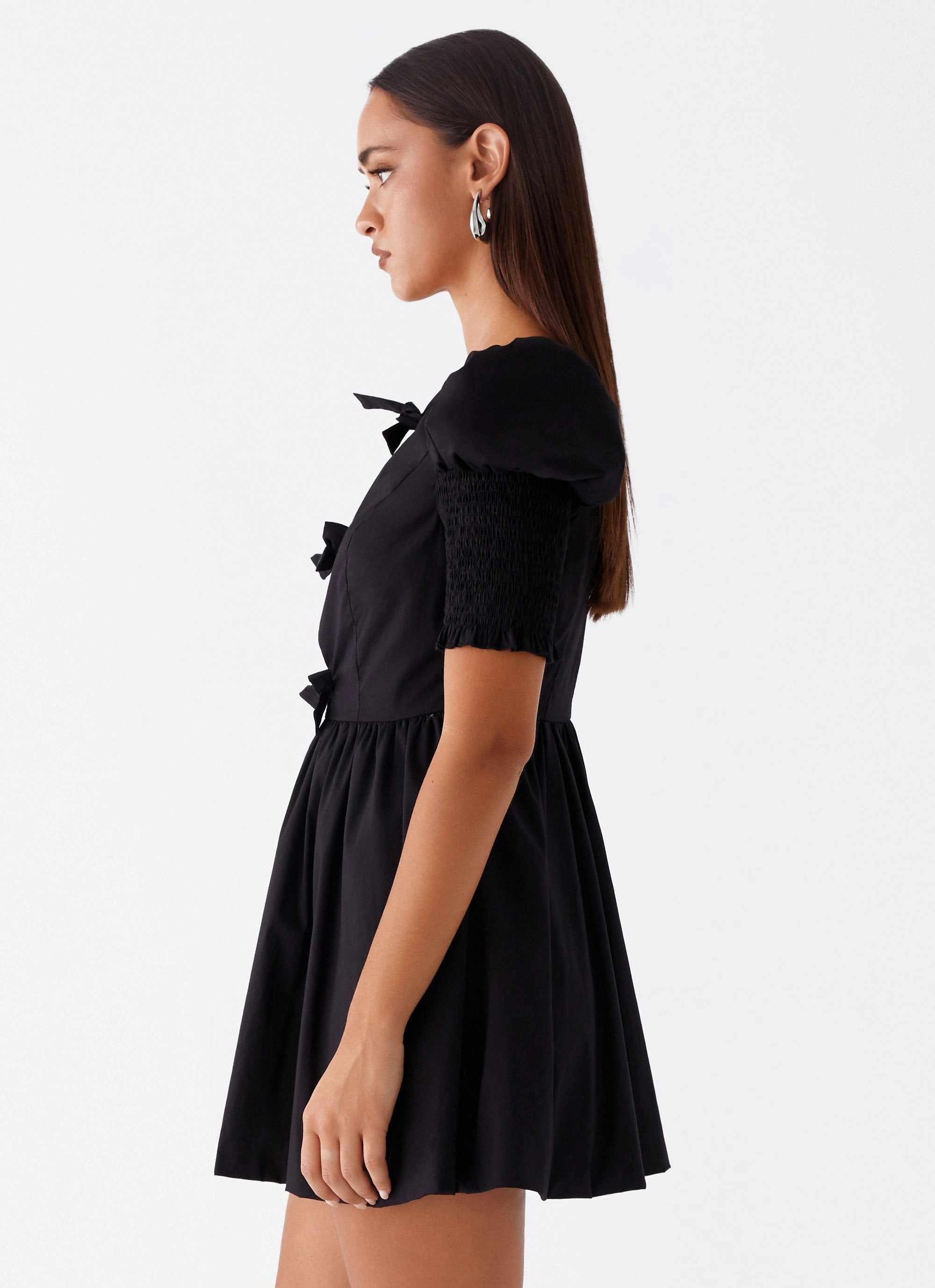 Leonie Tie Front Mini Dress - Black Social Ease