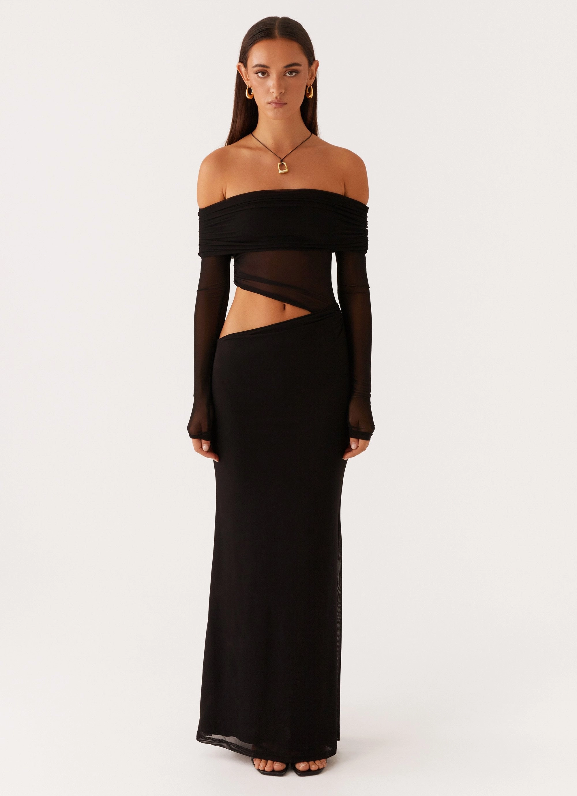 Soft Mesh Pure Lines Emery Maxi Dress - Black