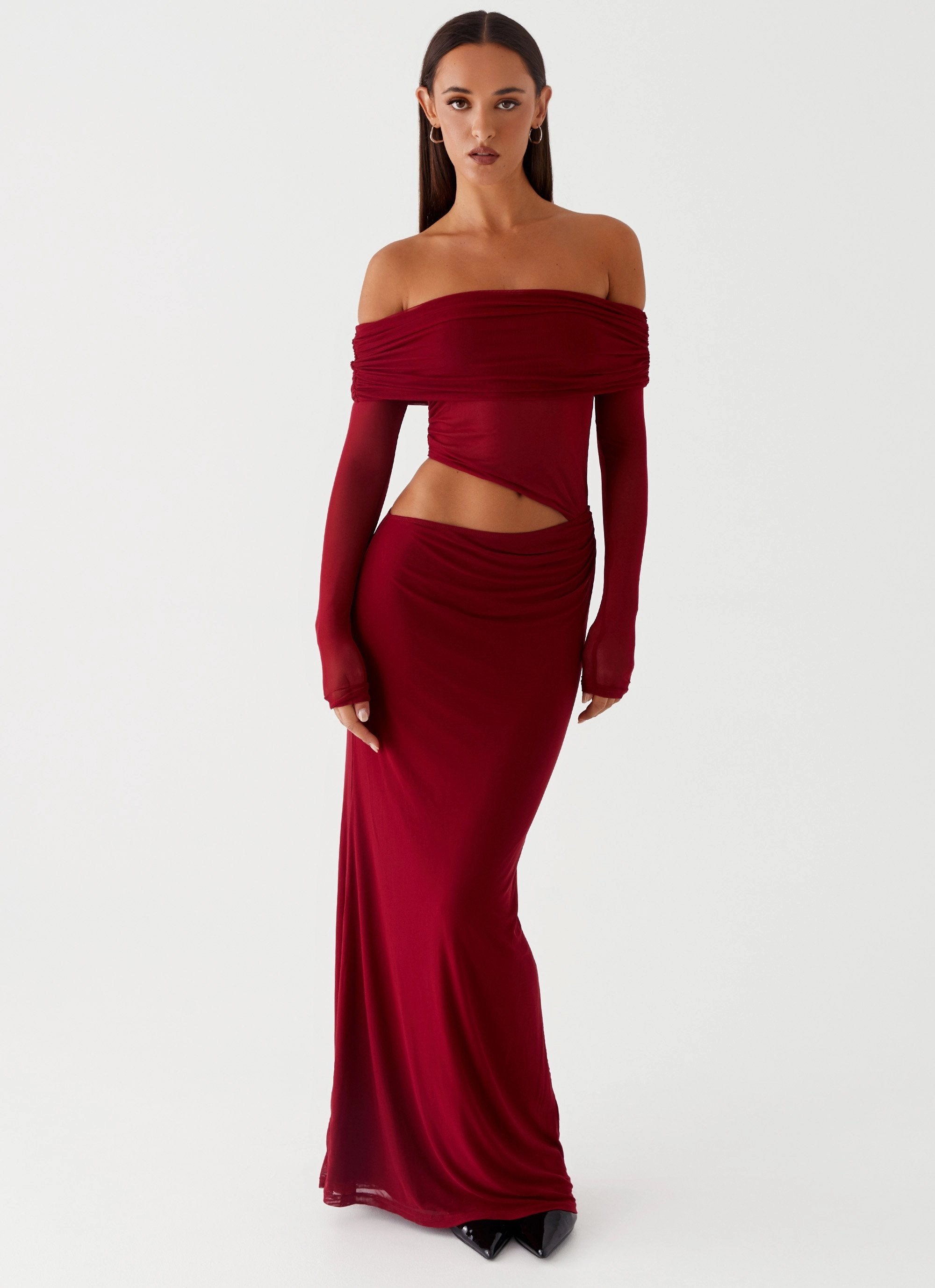 Emery Maxi Dress - Cherry Red Fitted Look Chic Style Wear