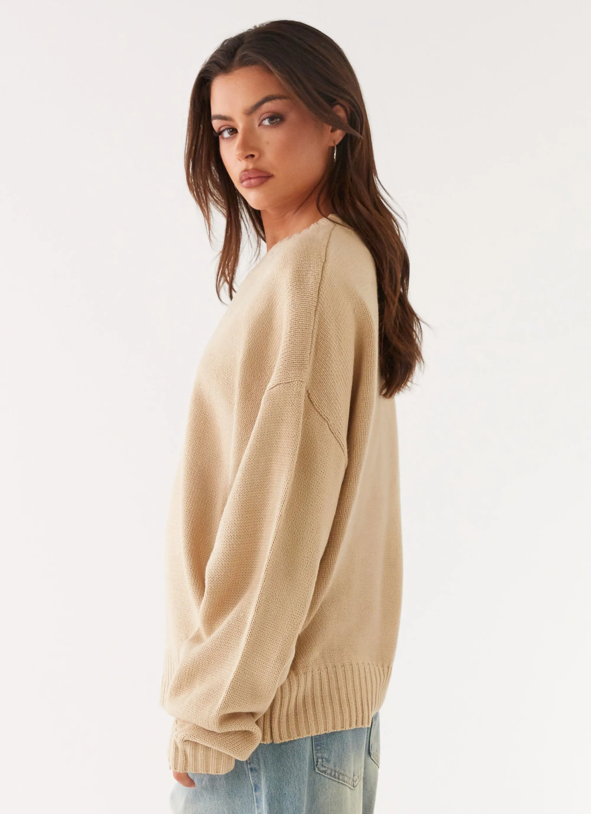 Wrinkle Resistant Circular Knit Emma Oversized Sweater - Beige