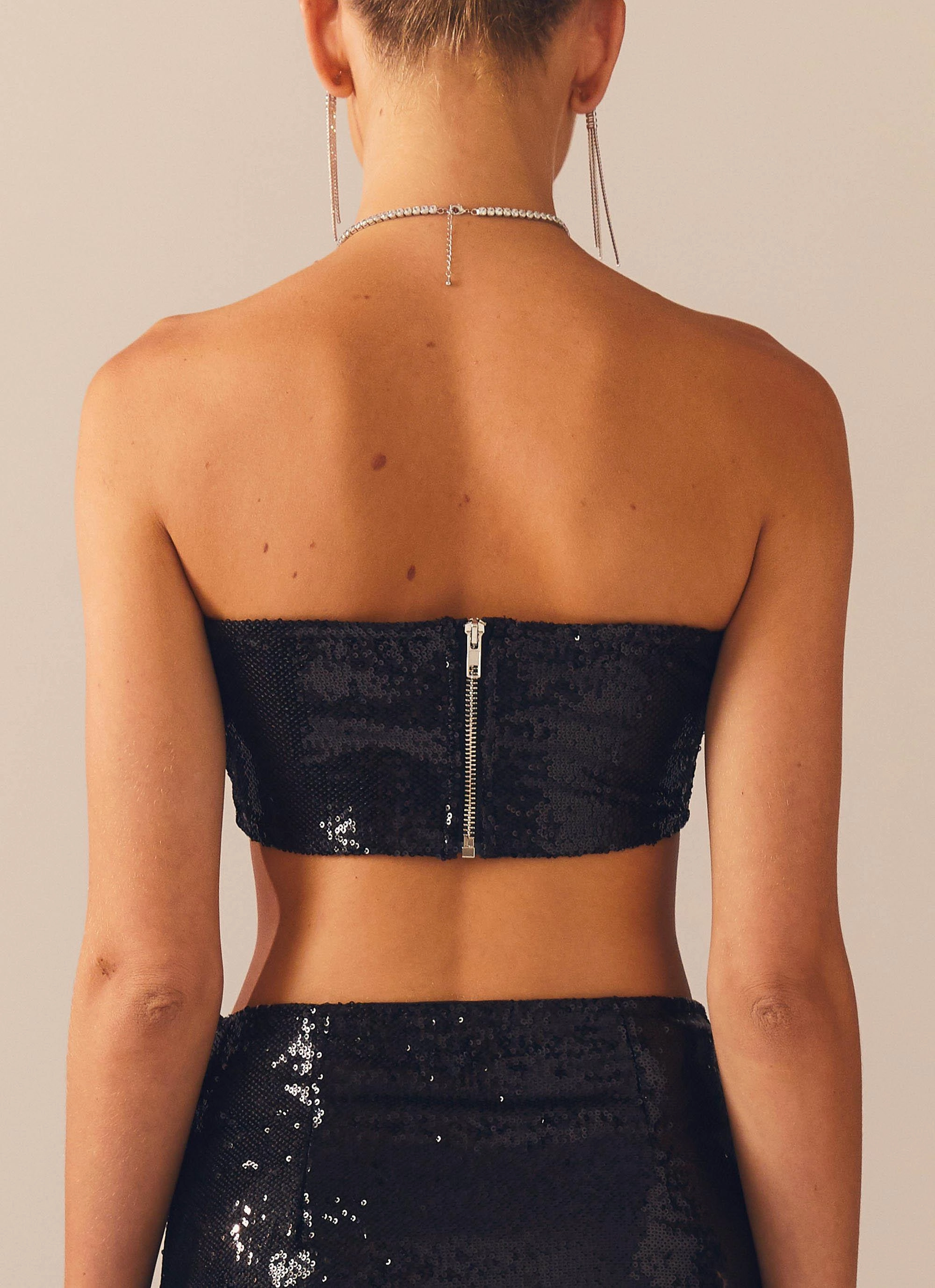Emma Sequin Bustier - Black Reinforced Neckline Detail Tension Balanced Design
