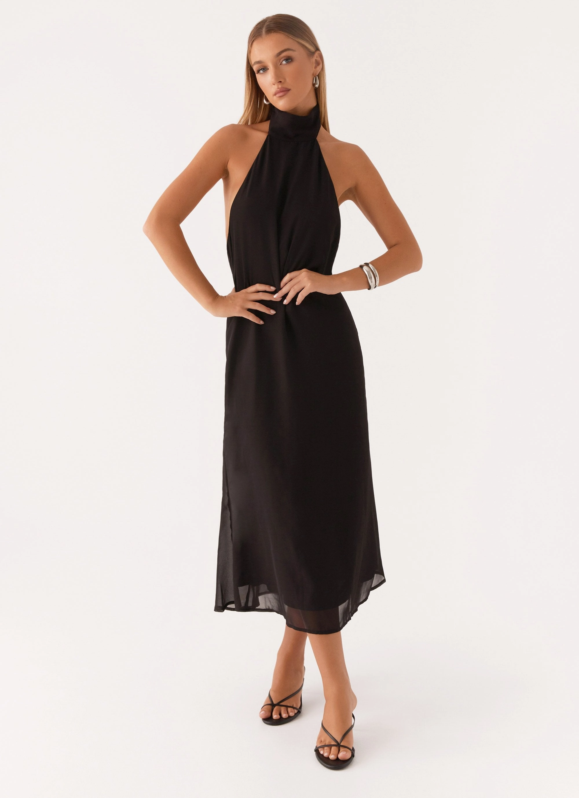Emmalyn Midi Dress - Black Sophisticated Waistband Fit