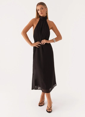 Emmalyn Midi Dress - Black Sophisticated Waistband Fit
