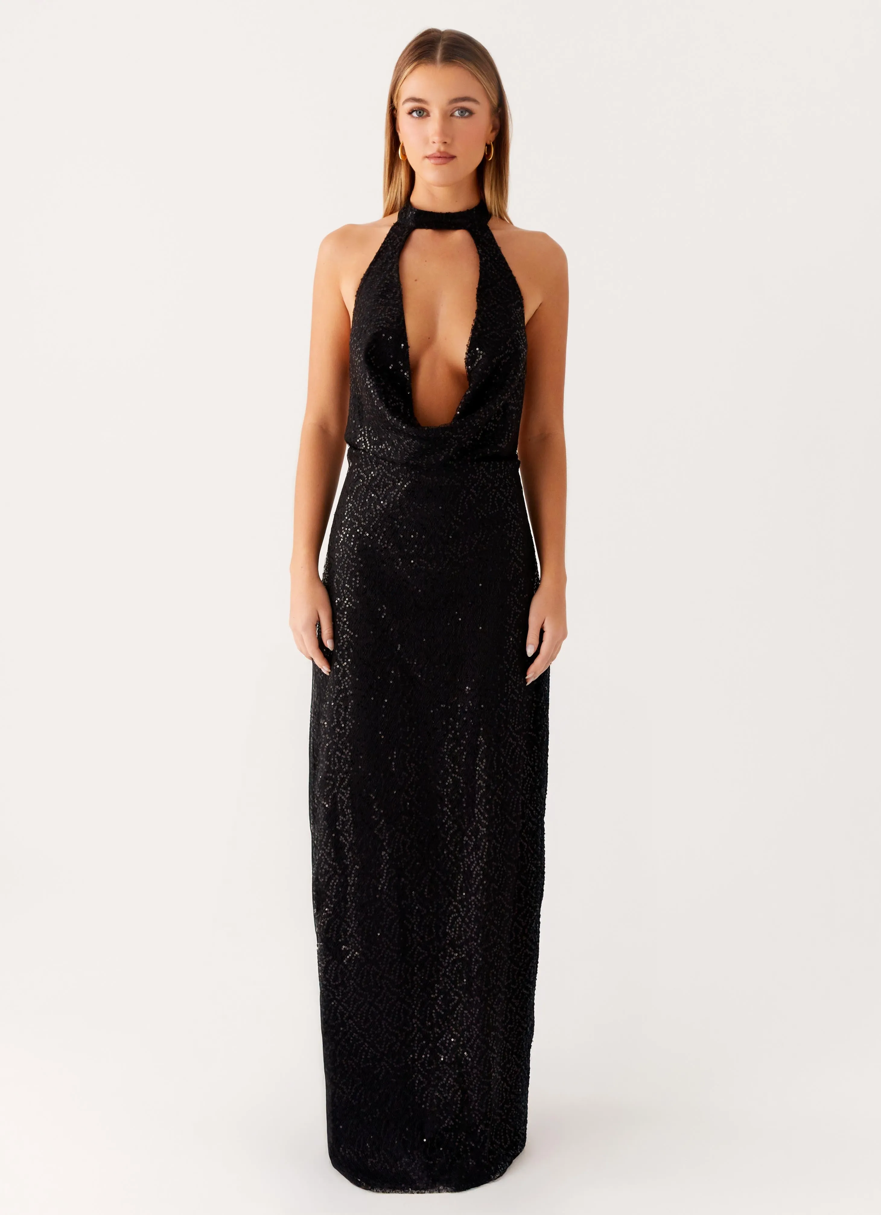 Elegant Simplicity Empire Sequin Maxi Dress - Black