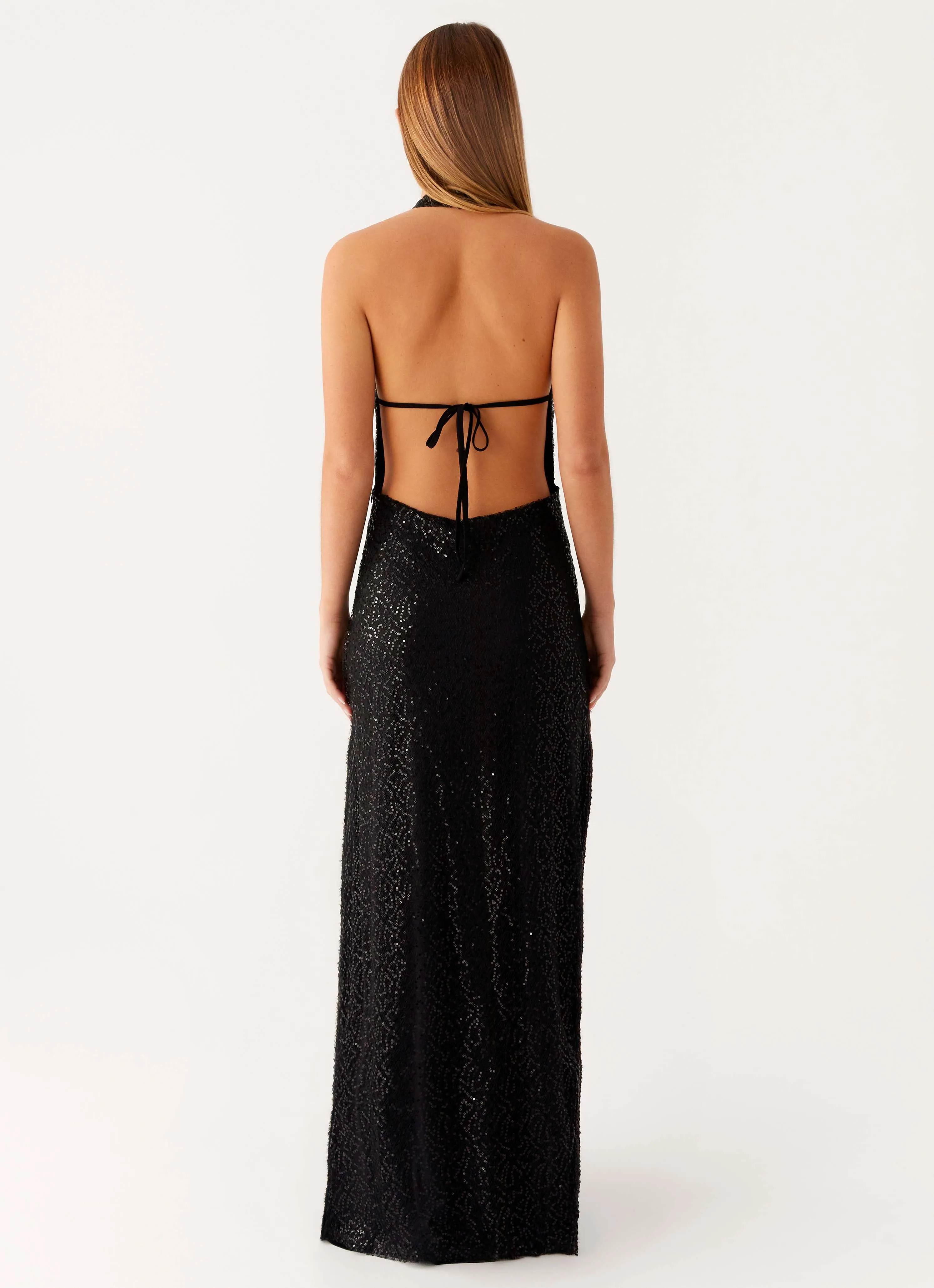 Soft Motion Empire Sequin Maxi Dress - Black