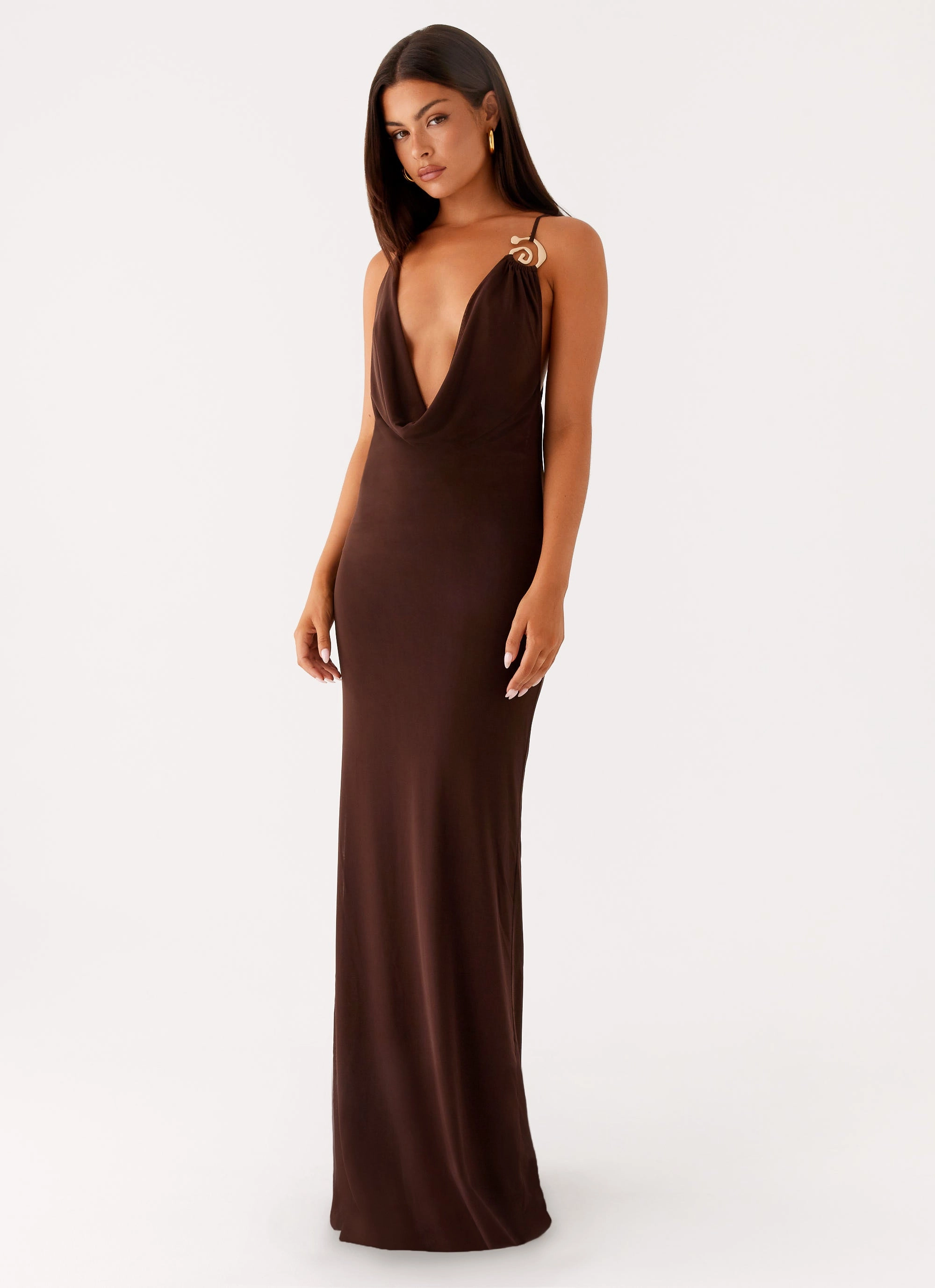 Light Drape Light Wear Game Player Maxi Dress - Chocolate