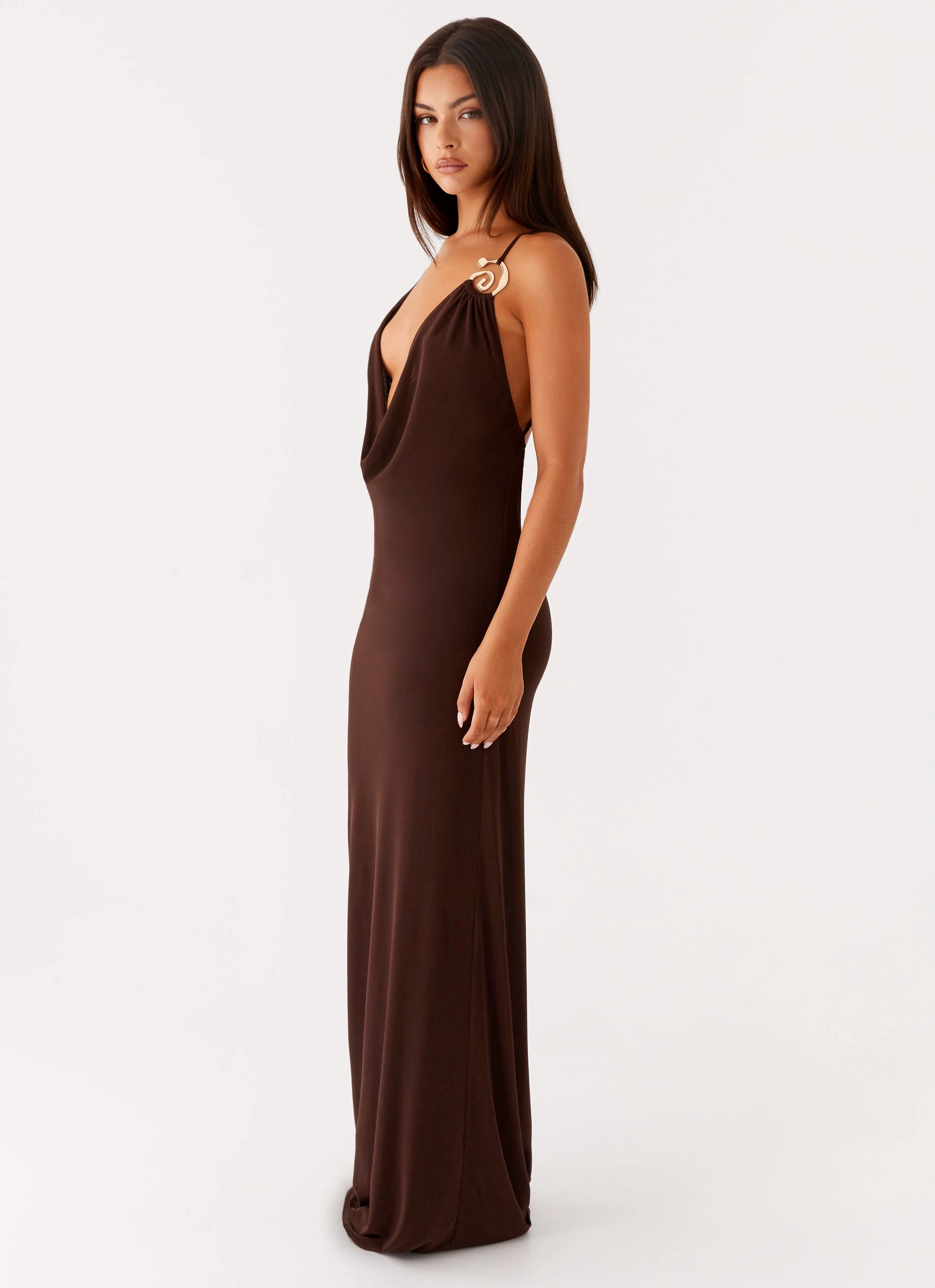 Game Player Maxi Dress - Chocolate Side-Slit Soft and Stylish