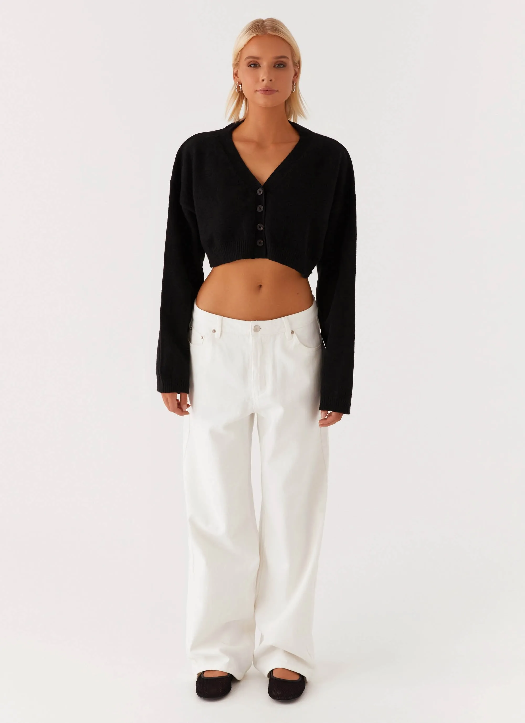 OversizedSilhouette Endlessly Cropped Cardigan - Black