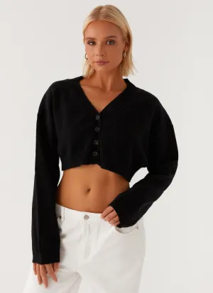 Midweight Four Way Stretch Double Stitched Seams Endlessly Cropped Cardigan - Black
