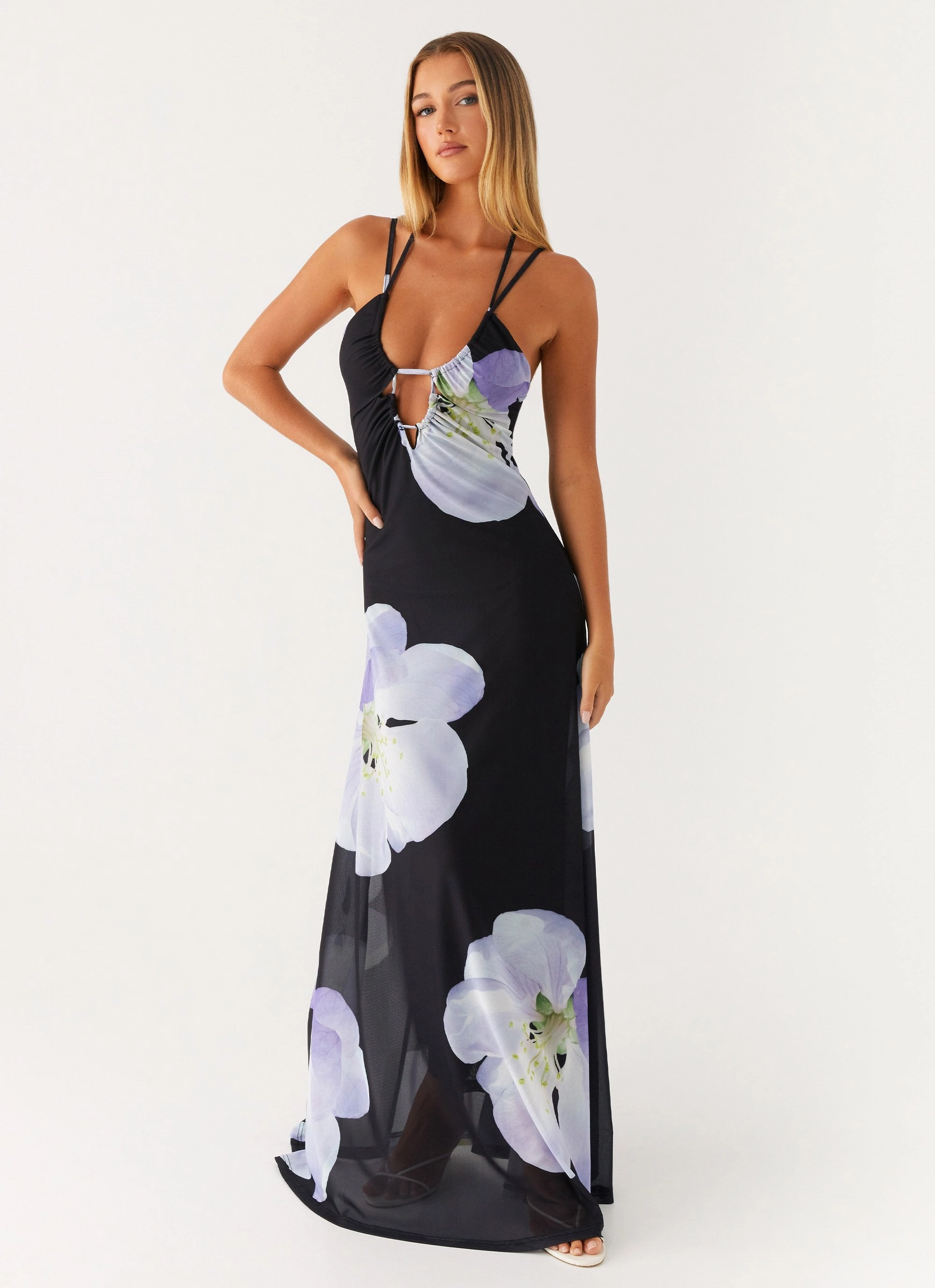 Upgrade-Option Beaded-Sleeve Enrika Maxi Dress - Flower Print