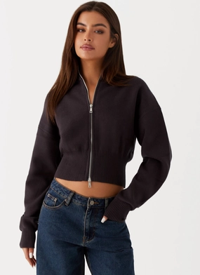 AntiPillTreatment Ventilated Back Panel Episode High Neck Cardigan - Charcoal