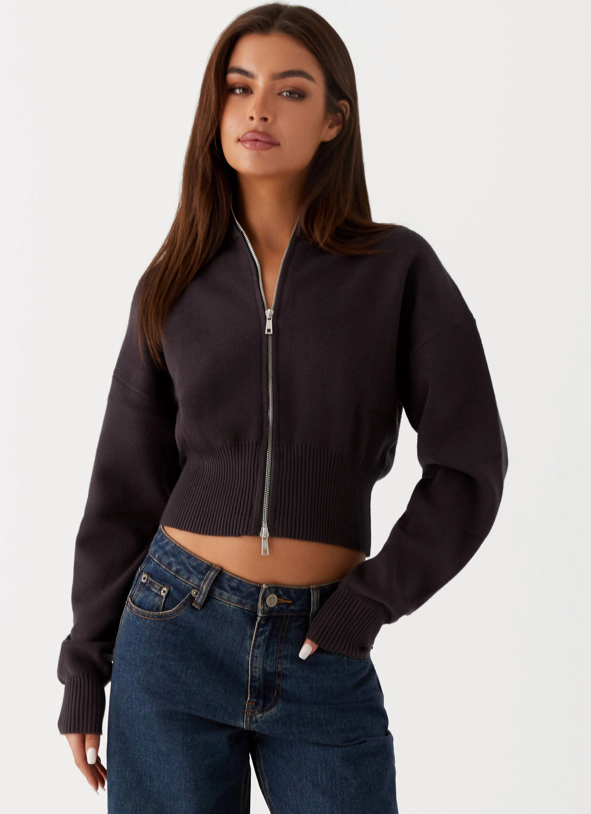 AntiPillTreatment Ventilated Back Panel Episode High Neck Cardigan - Charcoal