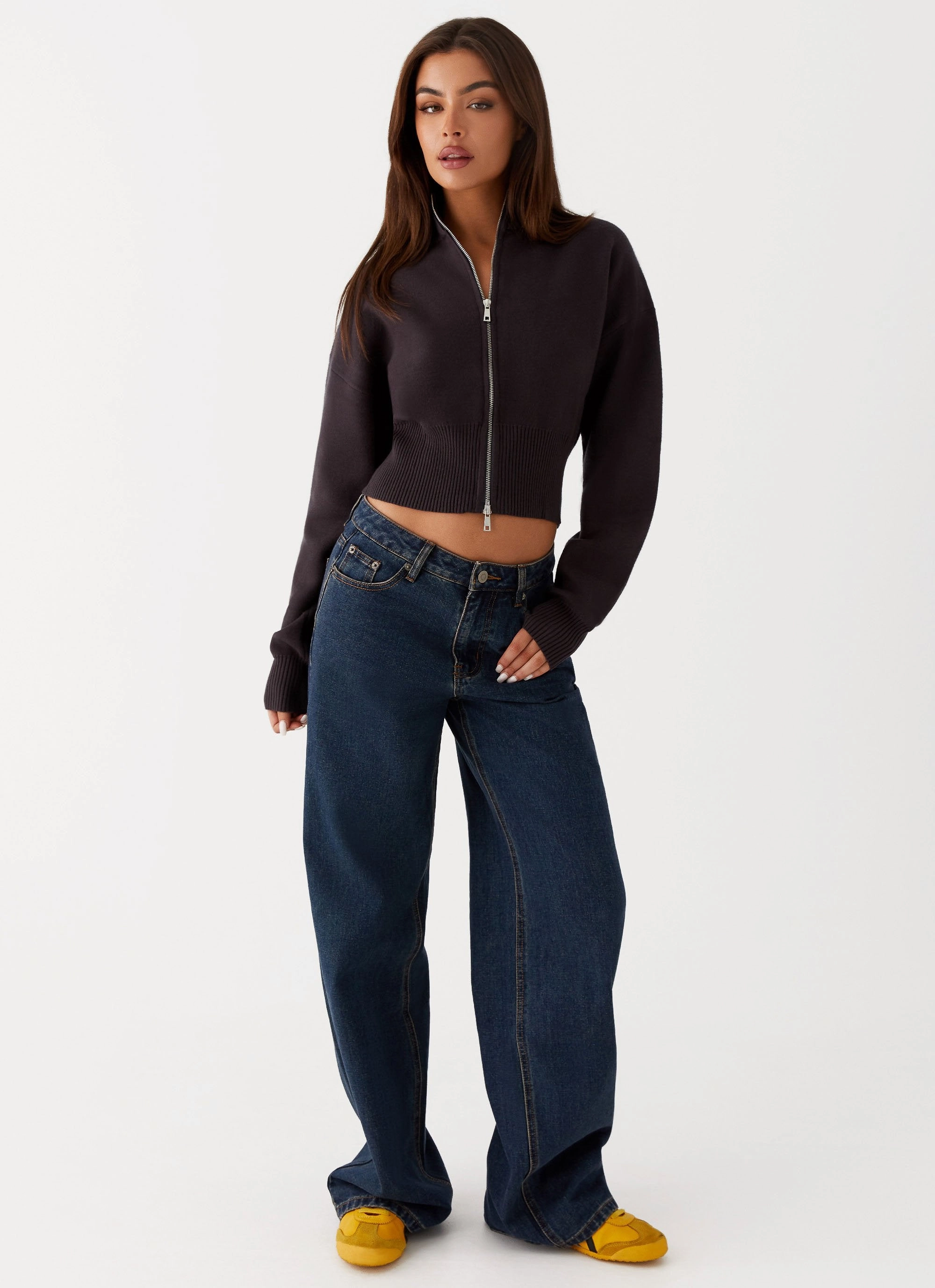 Episode High Neck Cardigan - Charcoal MeshLining