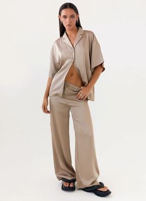 Palm Cove Satin Pants - Mushroom WaterResistant Coating Frictionless Zipper Tracks