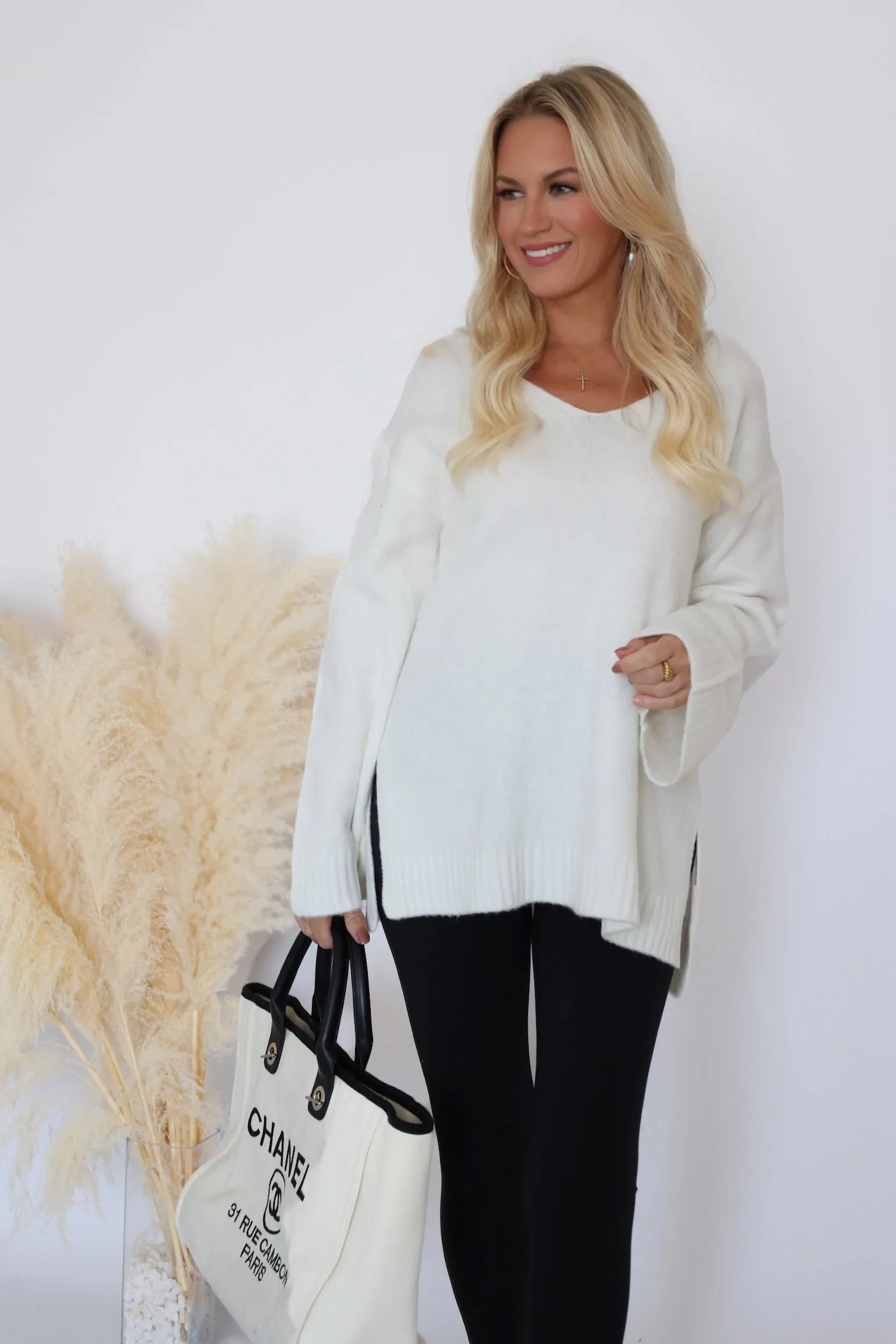 QuickRelease Fastener ArticulatedElbowShaping Modern Sweater- Sea Salt (FINAL SALE)