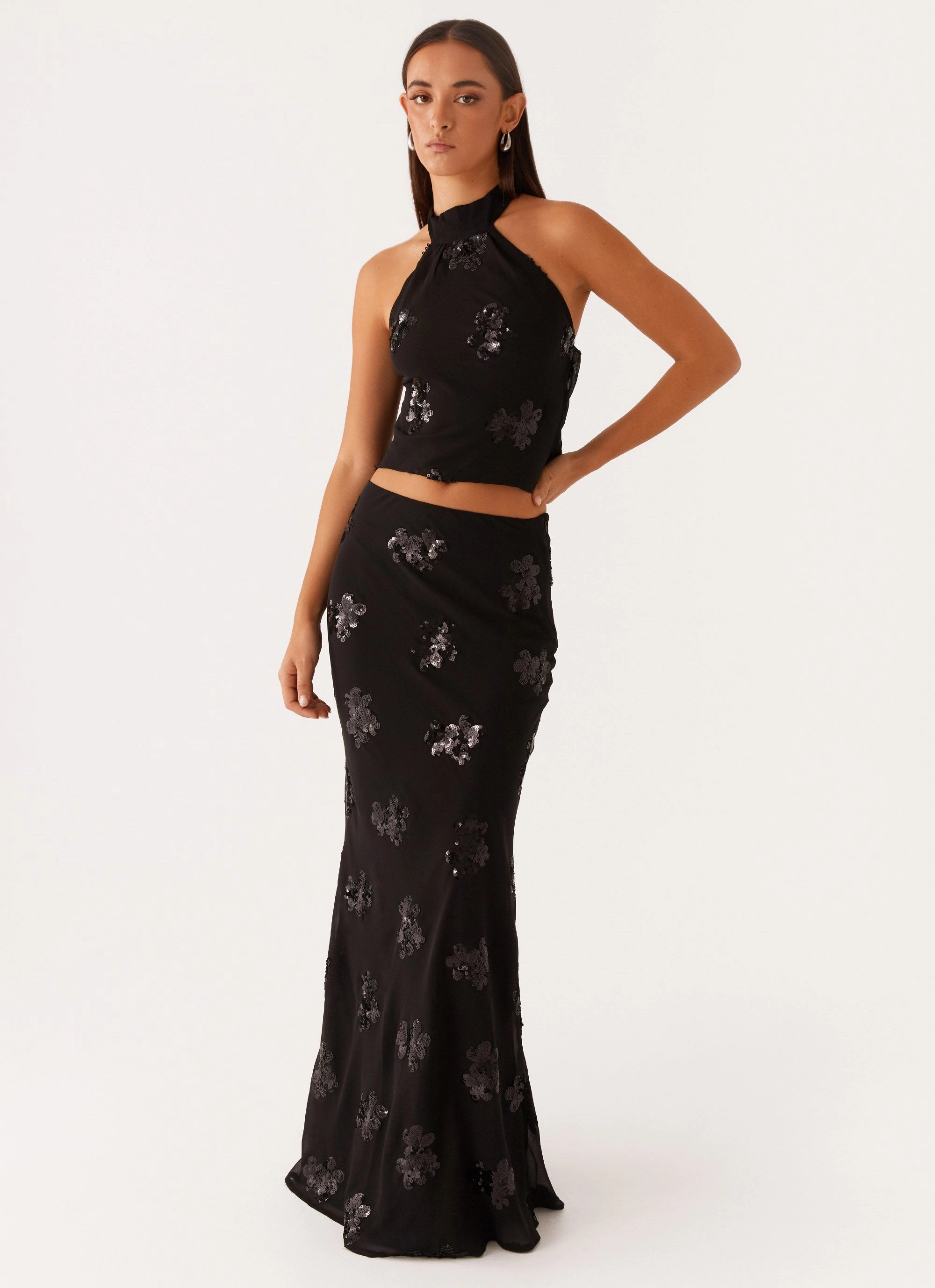 Cillian Sequin Halter Top - Black QuickDry