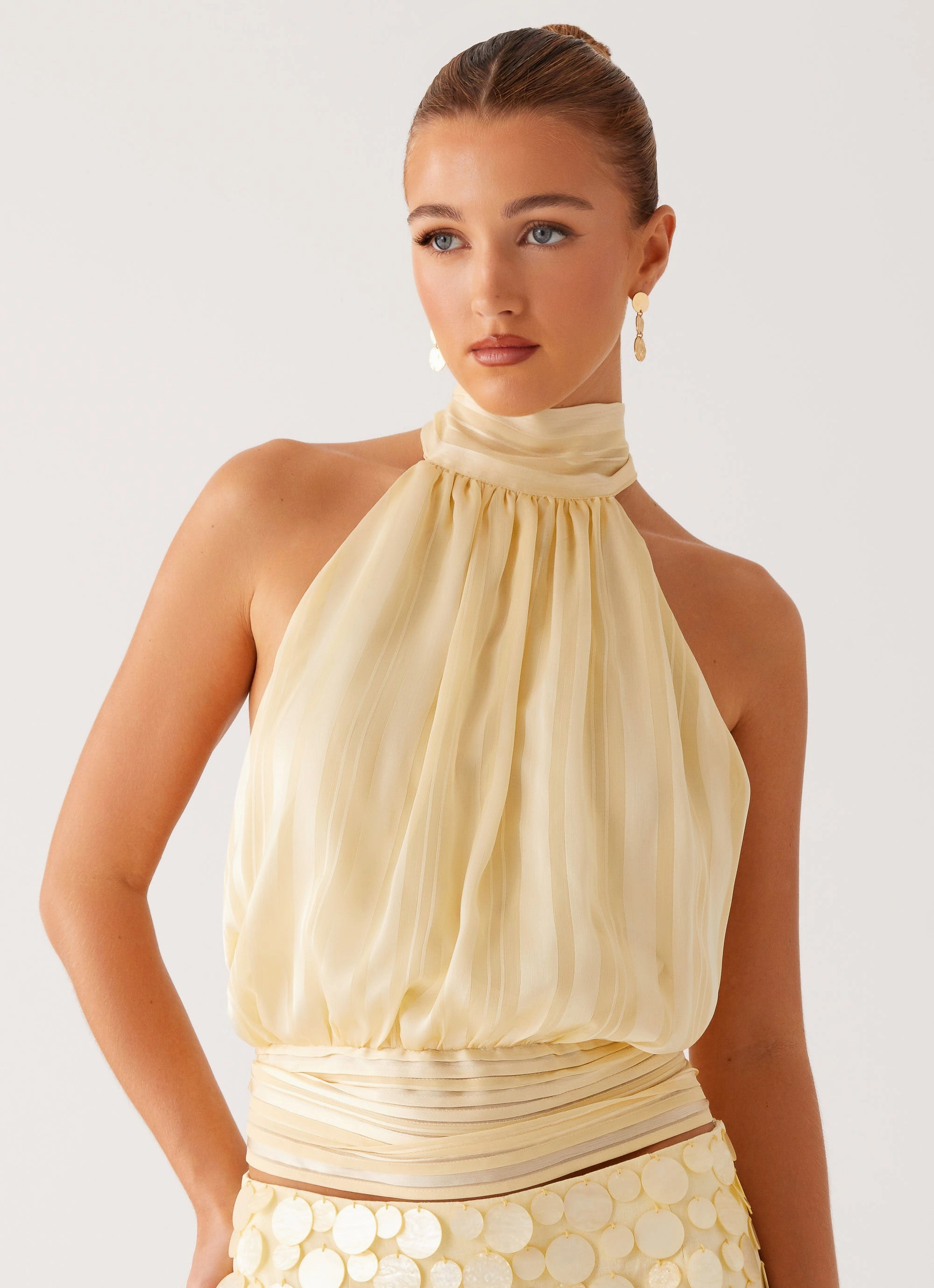 Stretchy Top SweatAbsorbent Willow Chiffon Top - Yellow