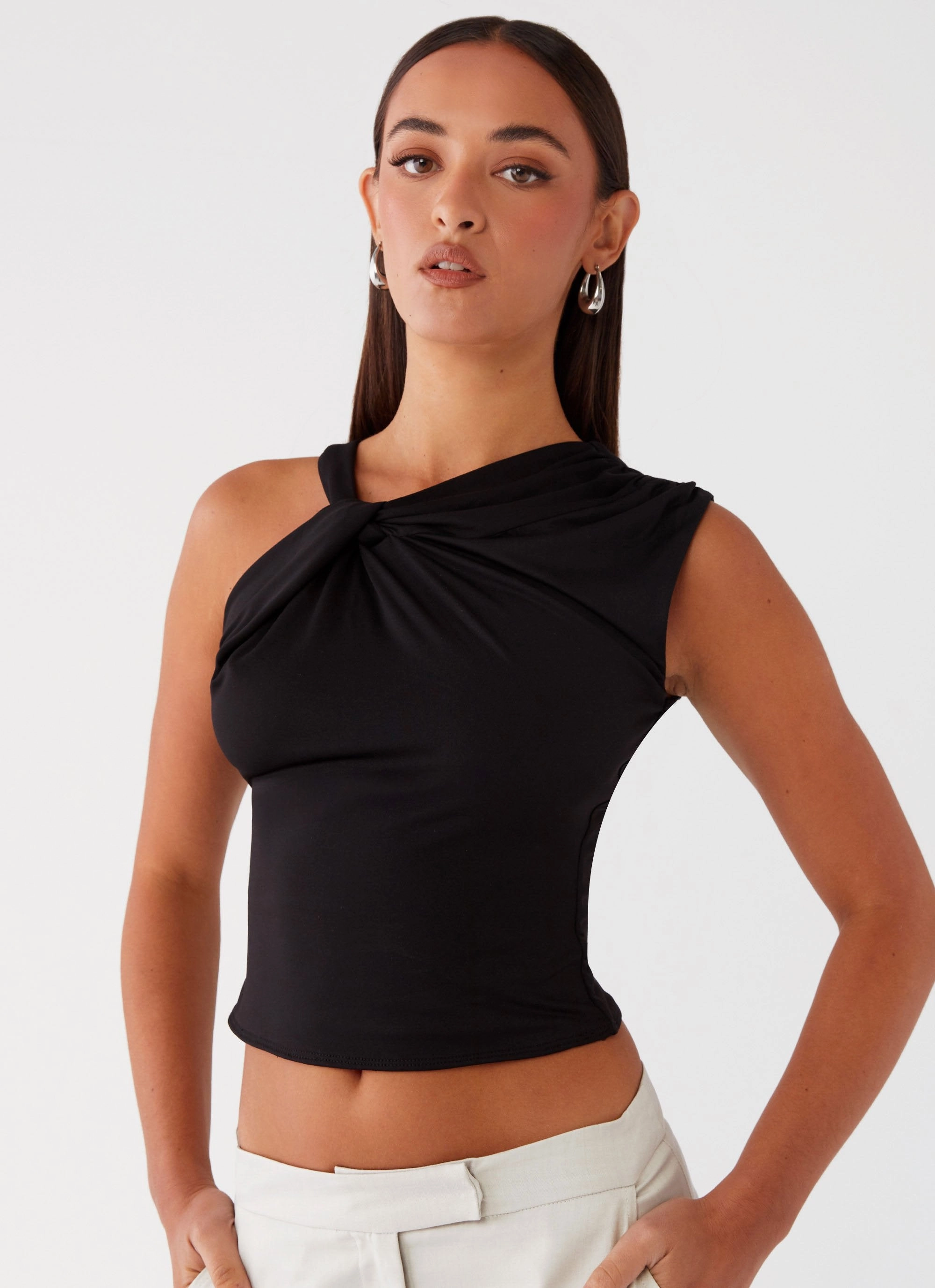 Wicking Inner Lining Jesse Twist Shoulder Top - Black