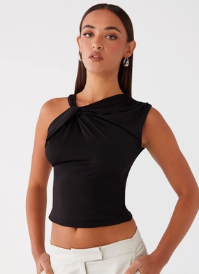 Wicking Inner Lining Jesse Twist Shoulder Top - Black