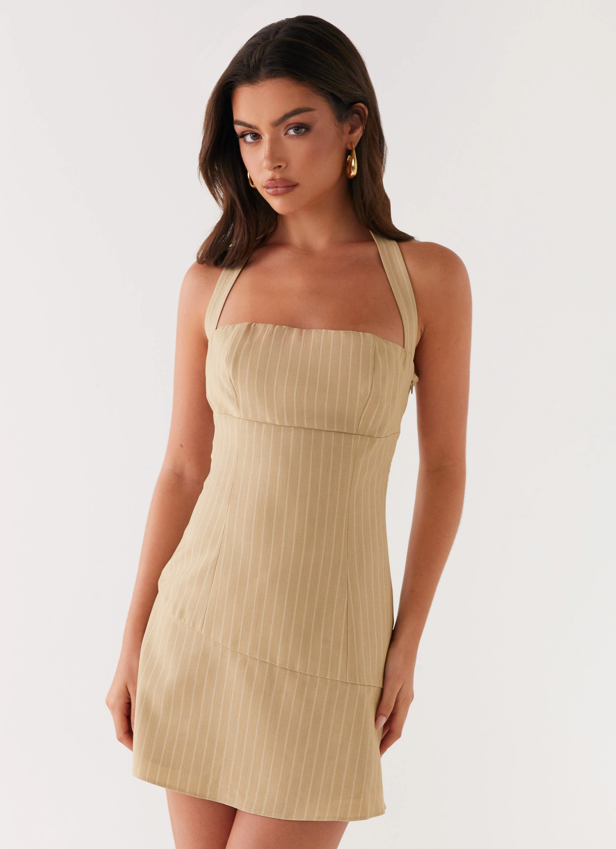 Erica Mini Dress - Beige Stripe Editor??s-Pick