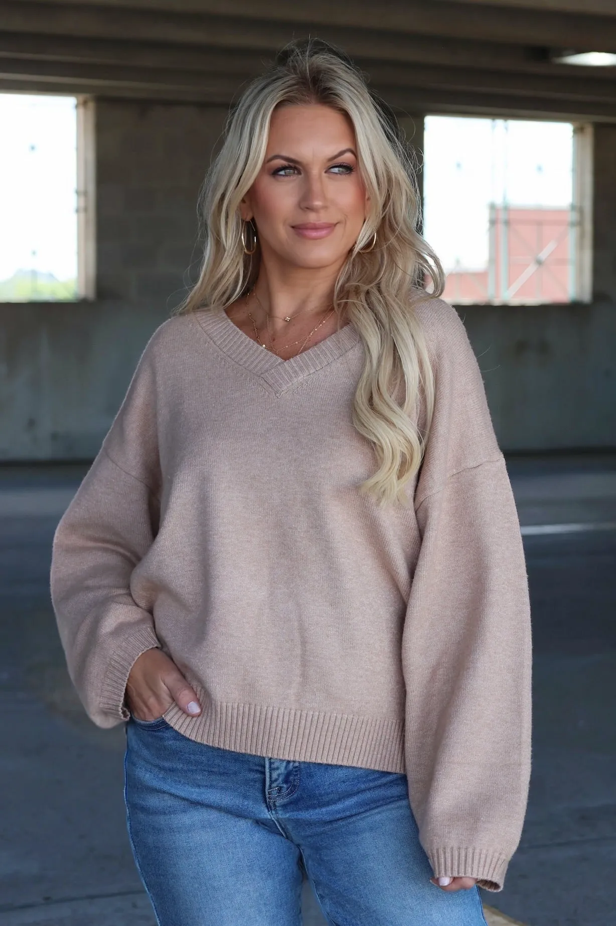 Gentle Fabric Simple Trend Erin V-Neck Sweater - Beige