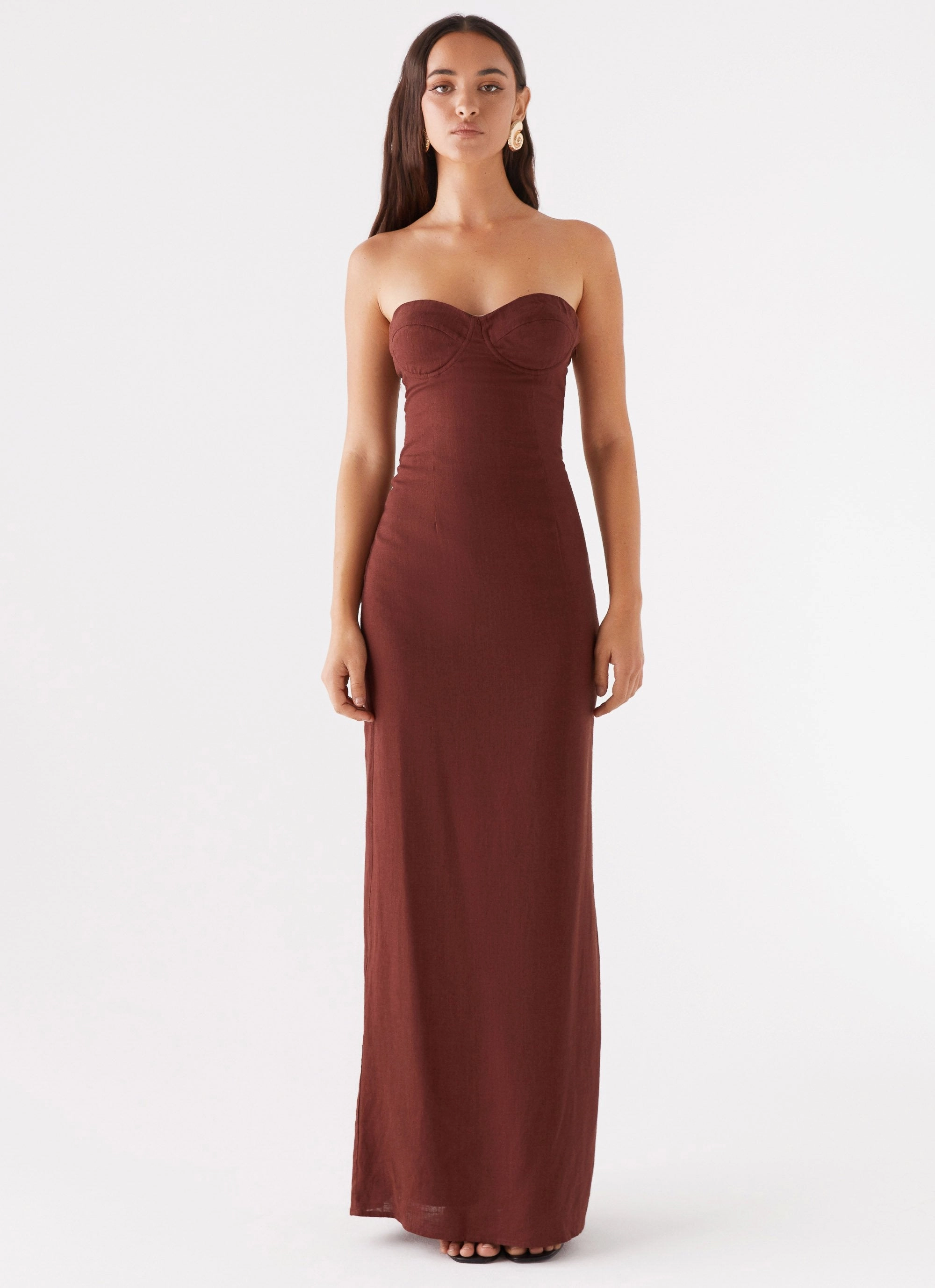 Street Flex Fitted Look Esra Strapless Maxi Dress - Chocolate