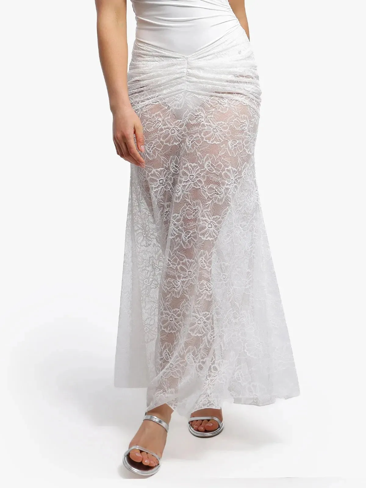 Reversible design Cooling Fabric Shapewear Lace Fishtail Coverup Maxi Skirt