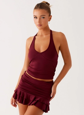 Bernie Mini Skirt - Raspberry Wine Outfit Lineup