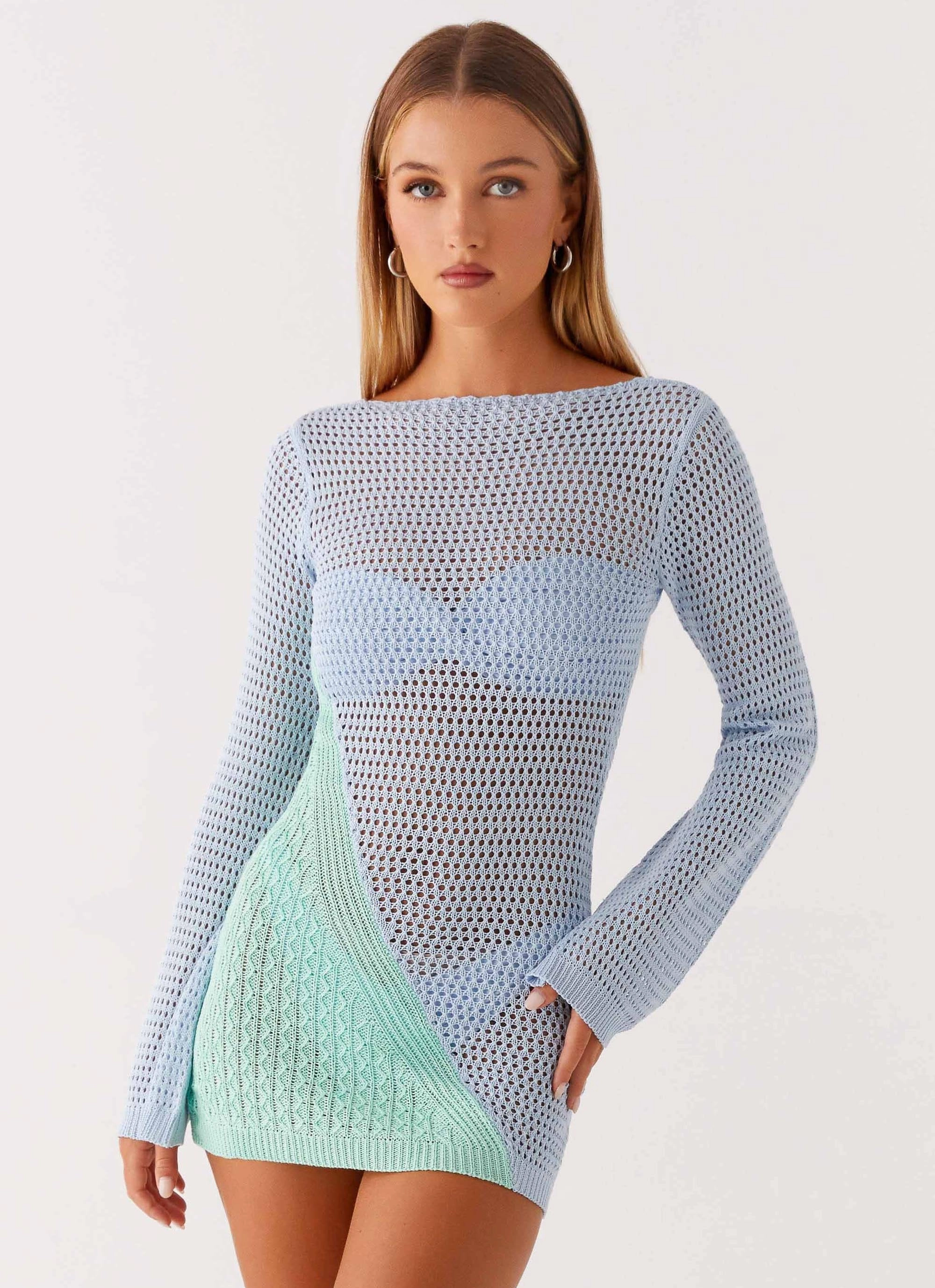 Walk Grace Soft Structure Estie Long Sleeve Crochet Mini Dress - Multi