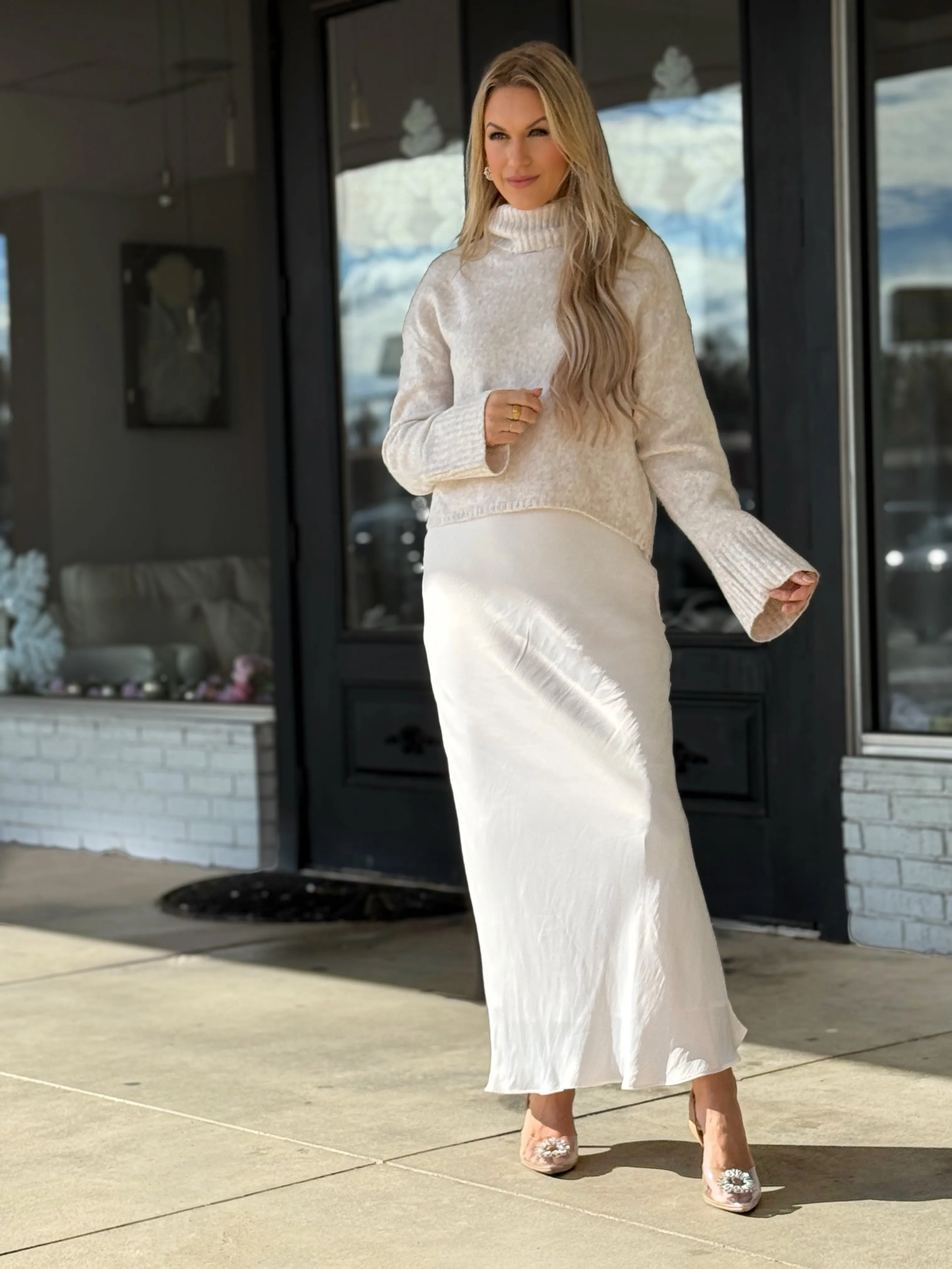 Europa Luxe Sheen Midi Skirt - Sea Salt Comfy Fit