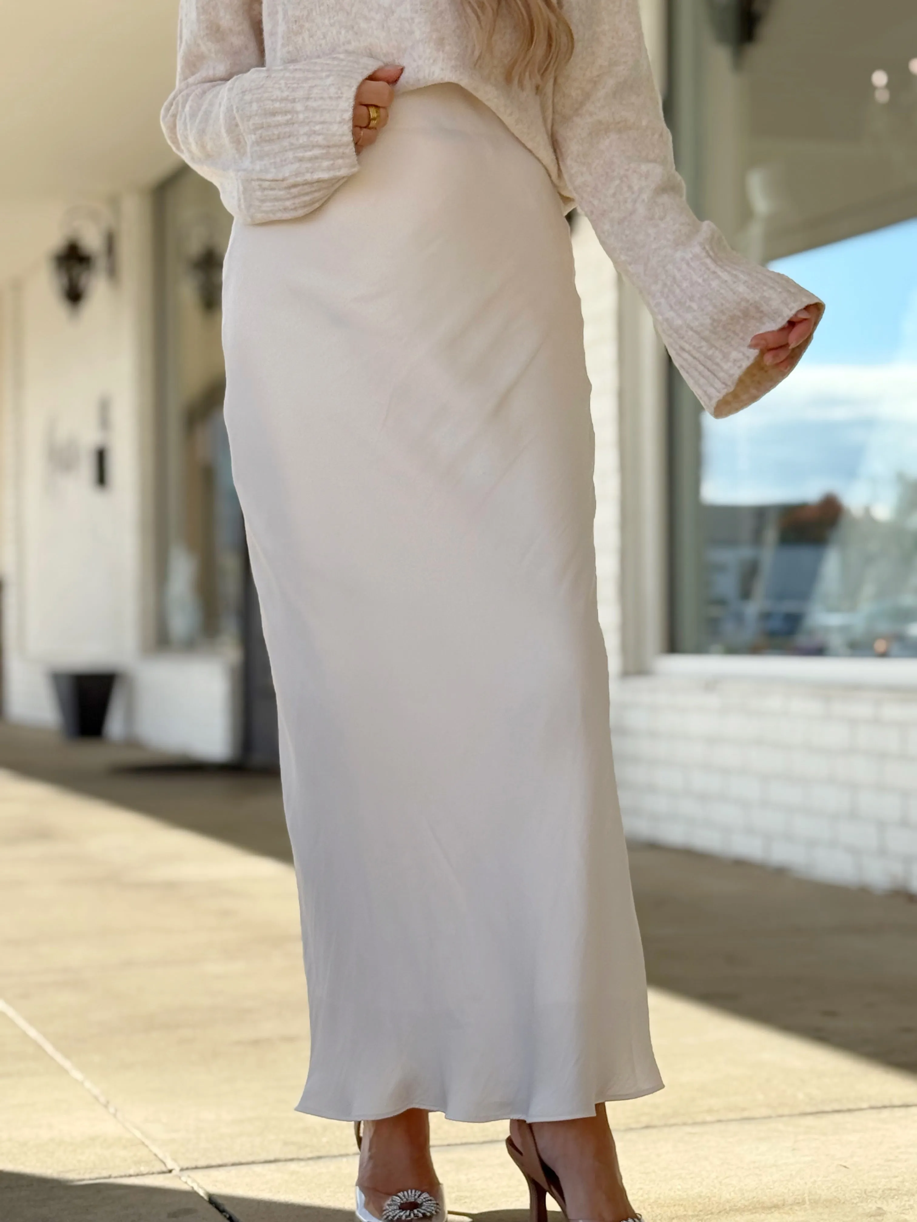 Europa Luxe Sheen Midi Skirt - Sea Salt Flexible Look