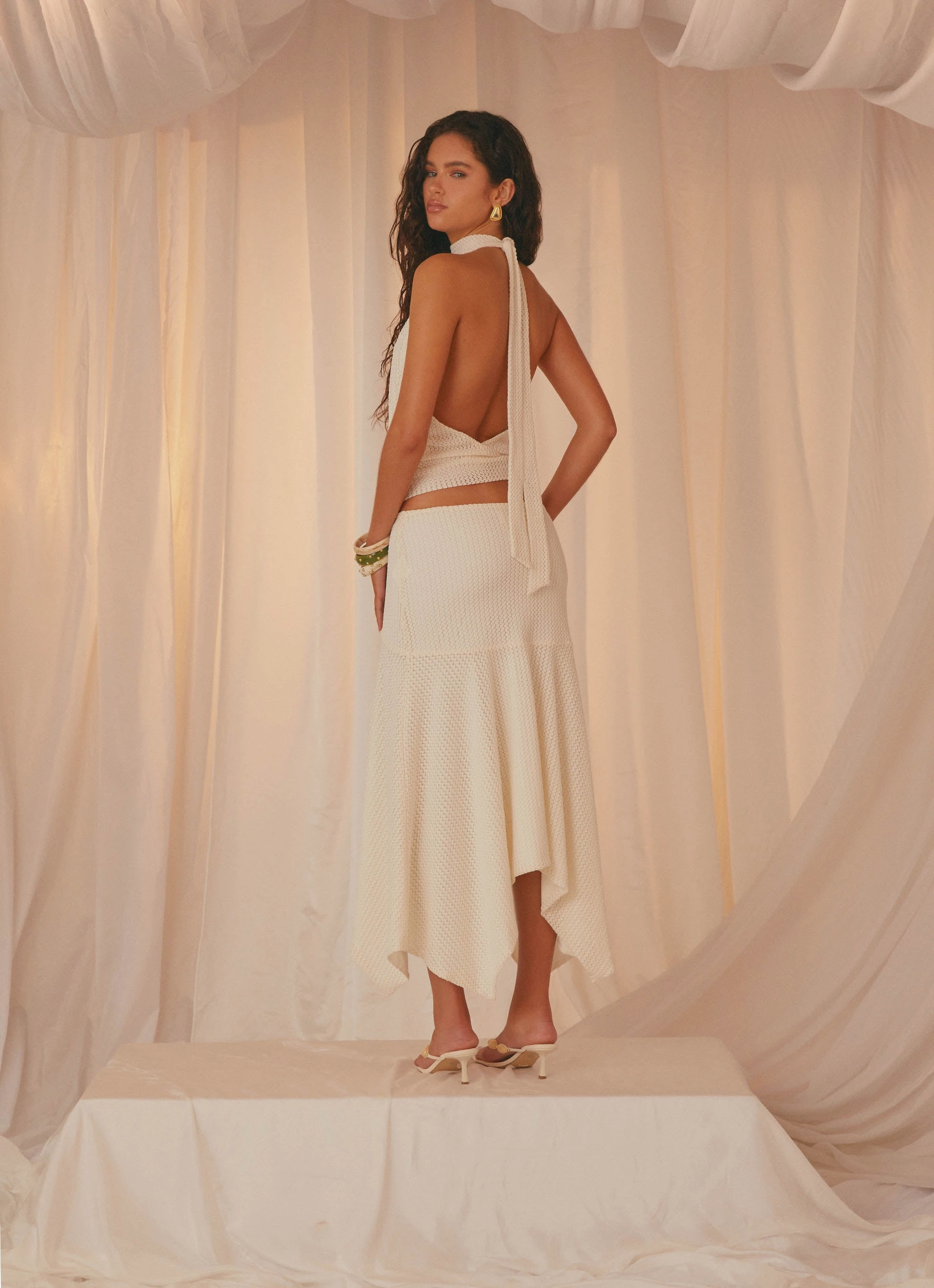 Practical Style Wrinkle Resistant Finish Evaden Low Rise Midi Skirt - Ivory