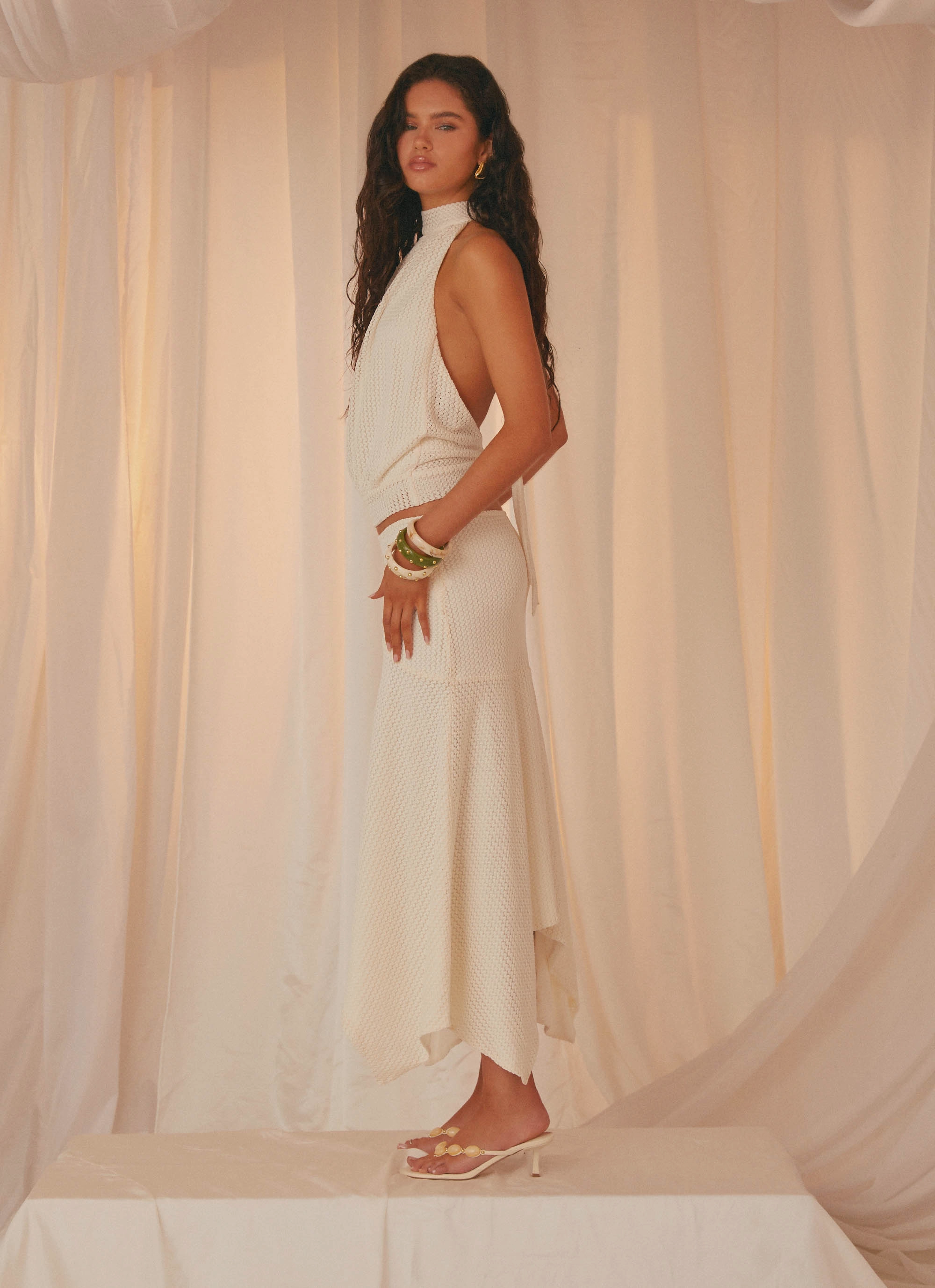 Evaden Low Rise Midi Skirt - Ivory Lightweight Design MachineWashable