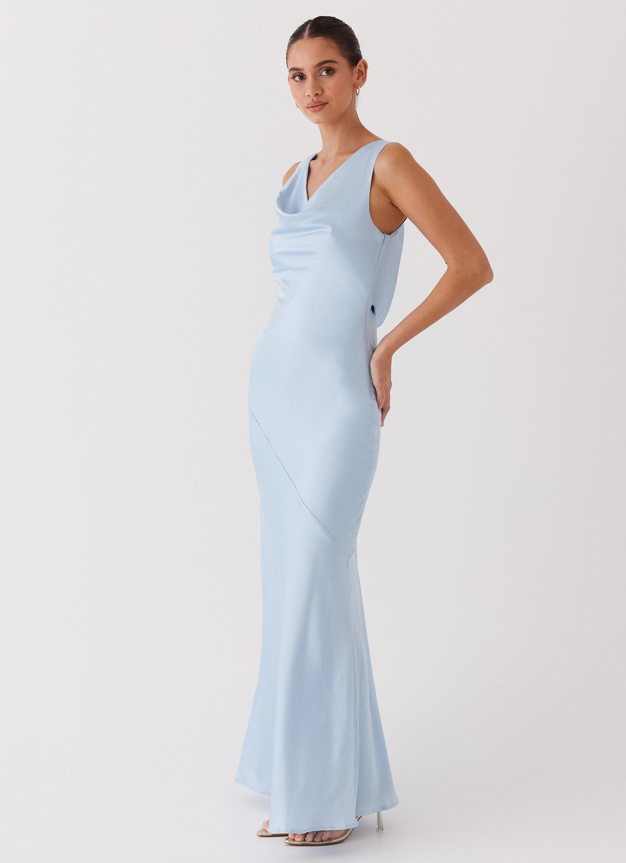Bride Side Be Mine Satin Maxi Dress - Blue