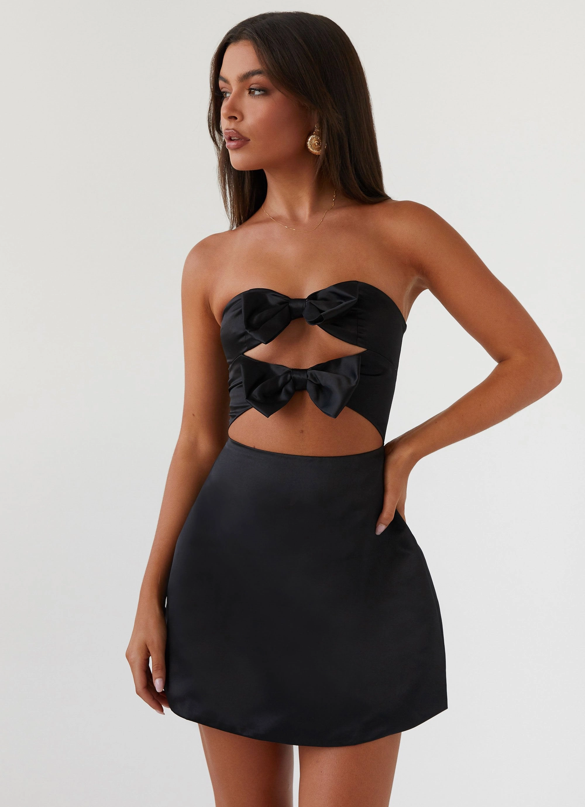 Girl Crush Bow Mini Dress - Black Natural Wrap